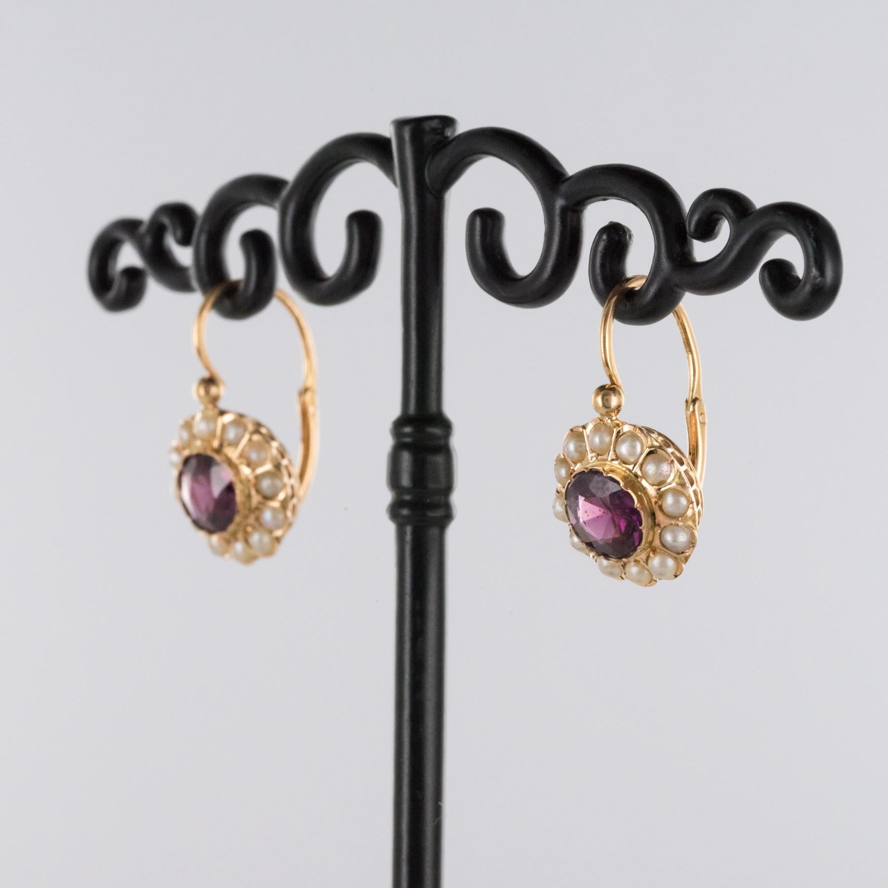 Napoleon III 19th Century Garnet Natural Pearl Sleepers Earrings