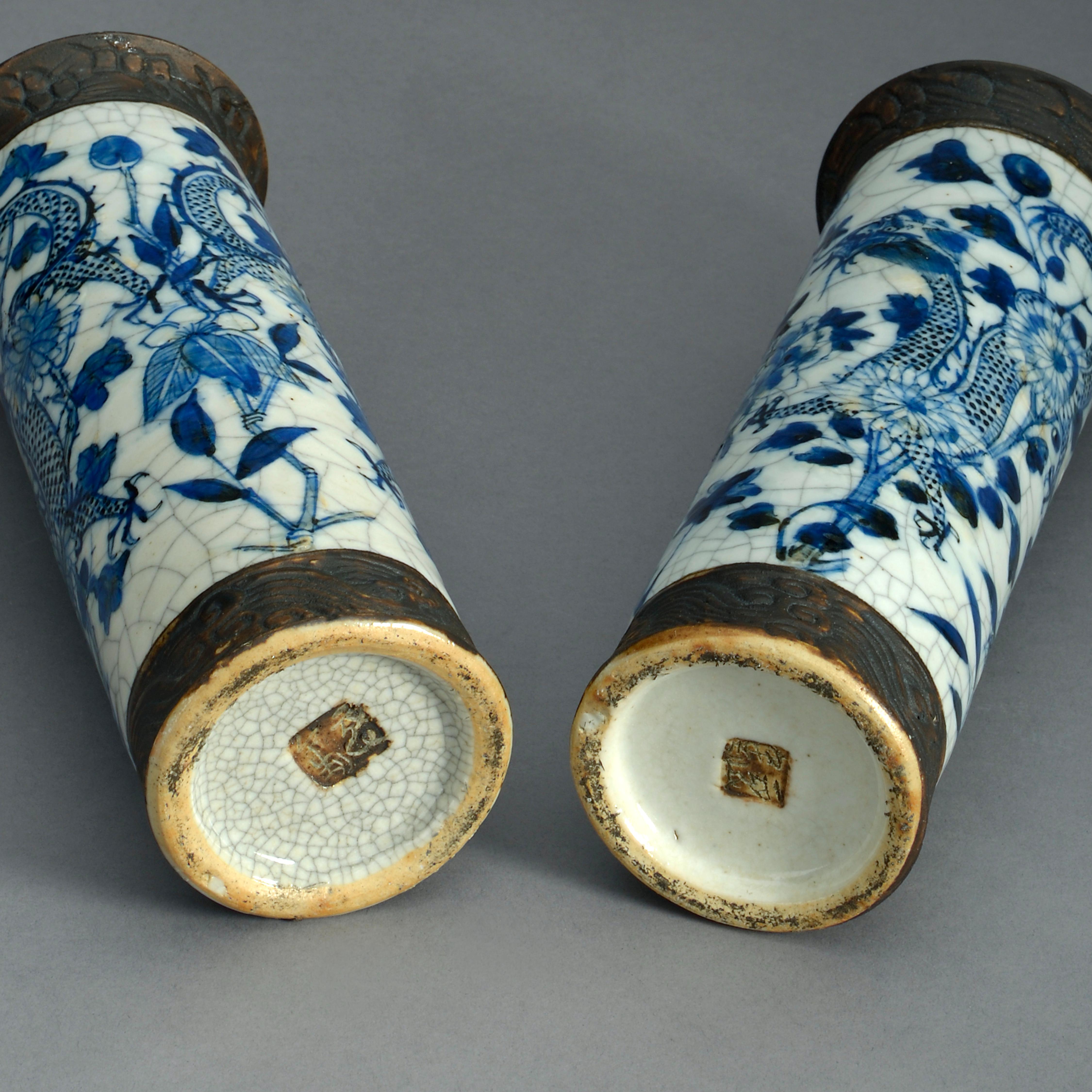 Chinese Export 19th Century Garniture of Five Crackle Glazed Vases