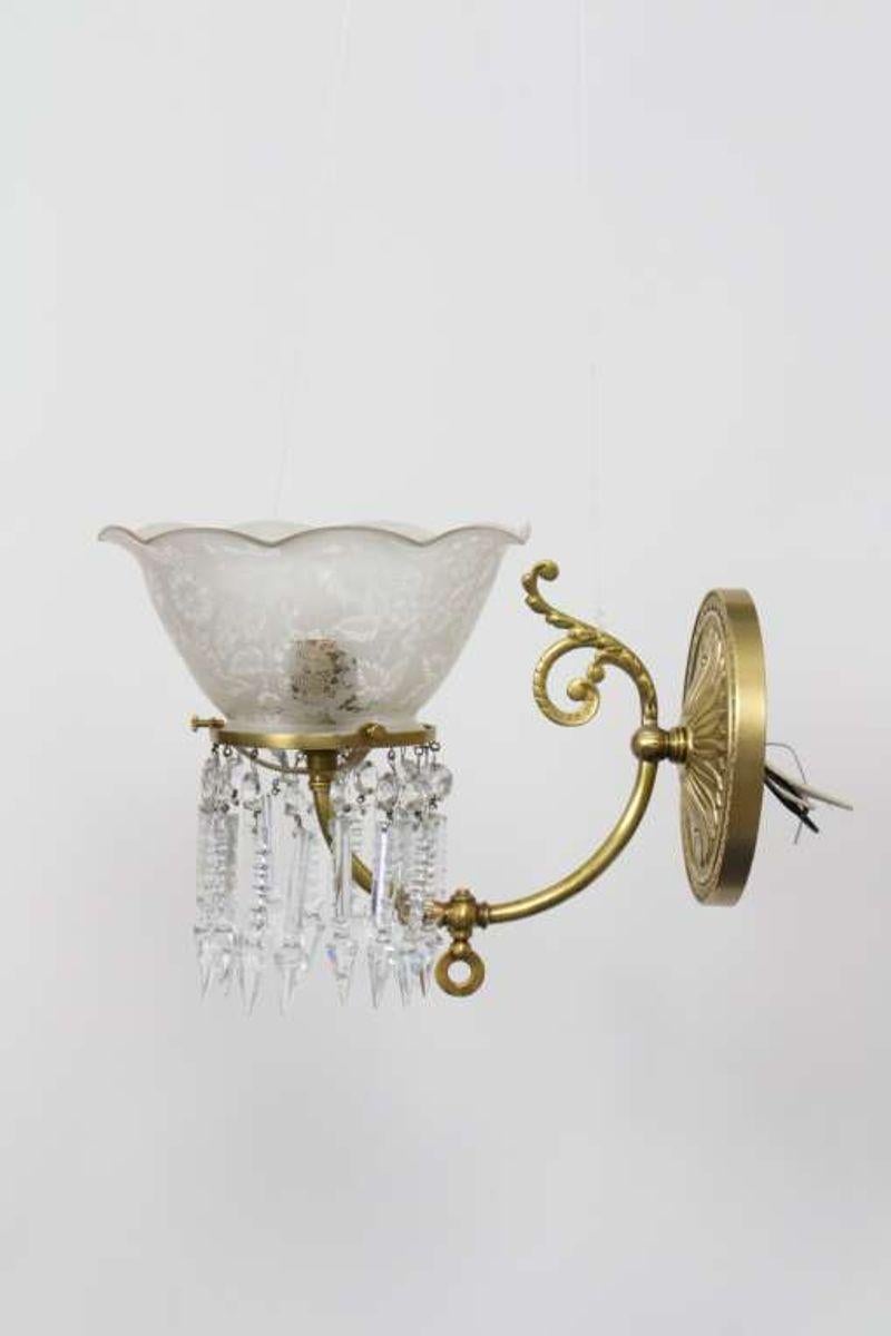 American 19th Century Gas Sconces with Original Glass, a Pair