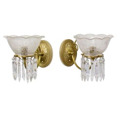 19th Century Gas Sconces with Original Glass, a Pair