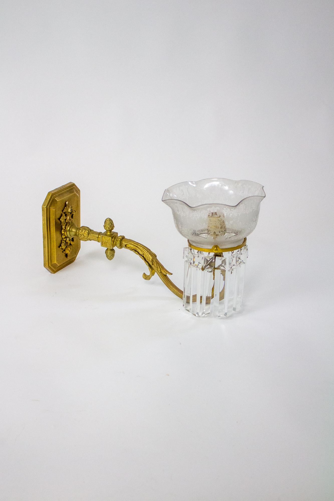 19th Century Gas Wall Sconces with Crystal Prisms, a Pair For Sale 1