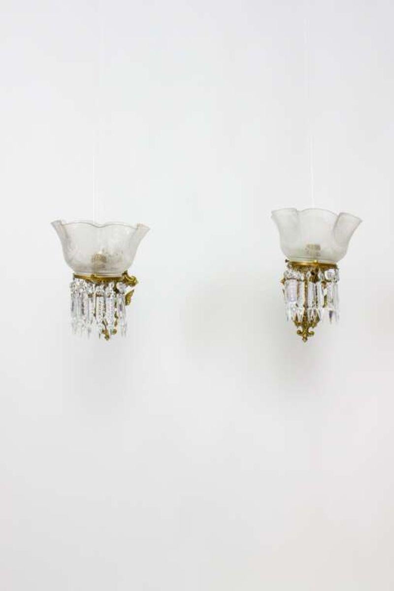 19th Century Gas Wall Sconces with Old Glass, a Pair For Sale 4