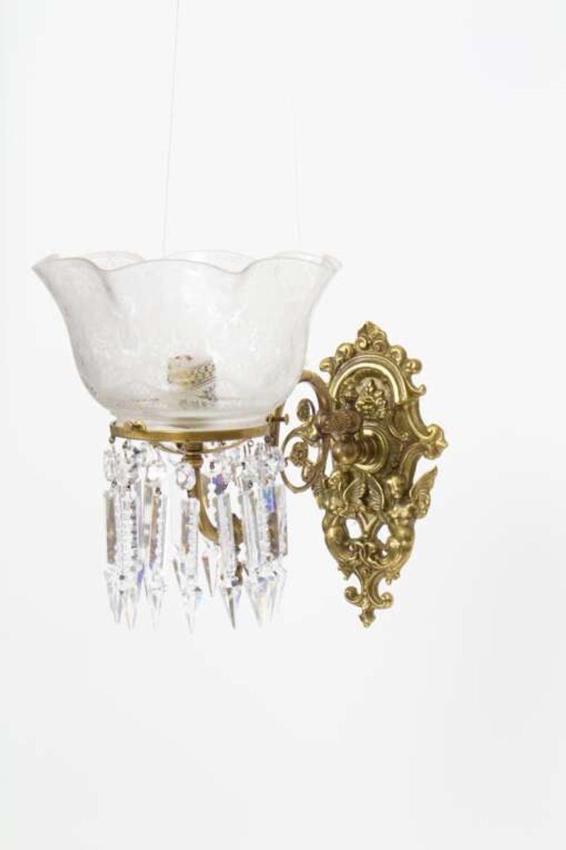 19th Century Gas Wall Sconces with Old Glass, a Pair For Sale 5