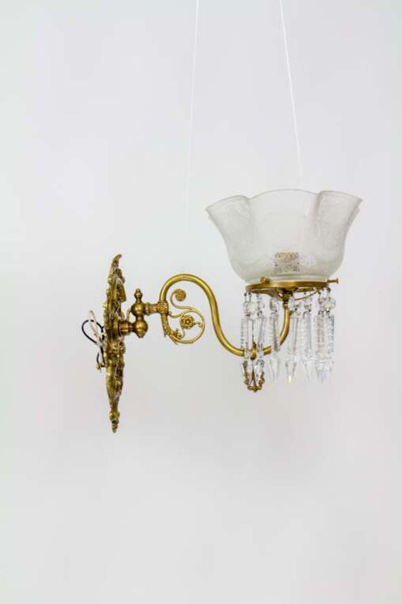 American 19th Century Gas Wall Sconces with Old Glass, a Pair For Sale