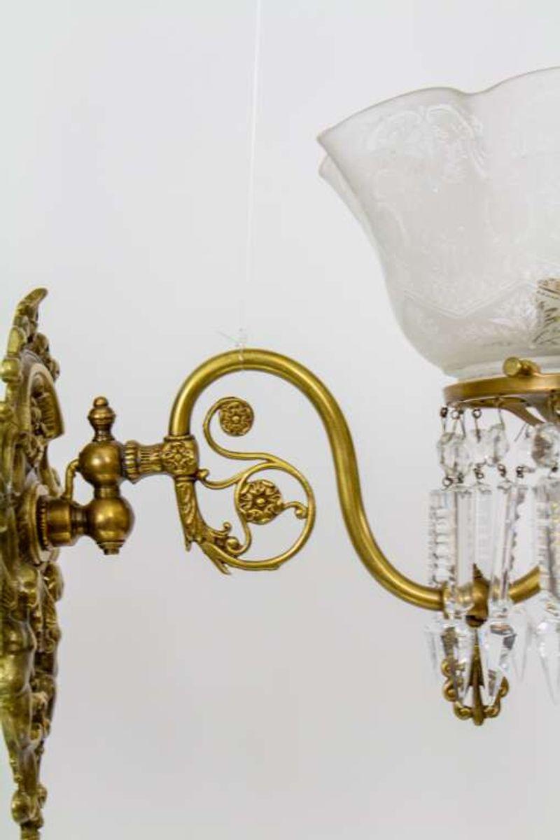 19th Century Gas Wall Sconces with Old Glass, a Pair In Good Condition For Sale In Canton, MA