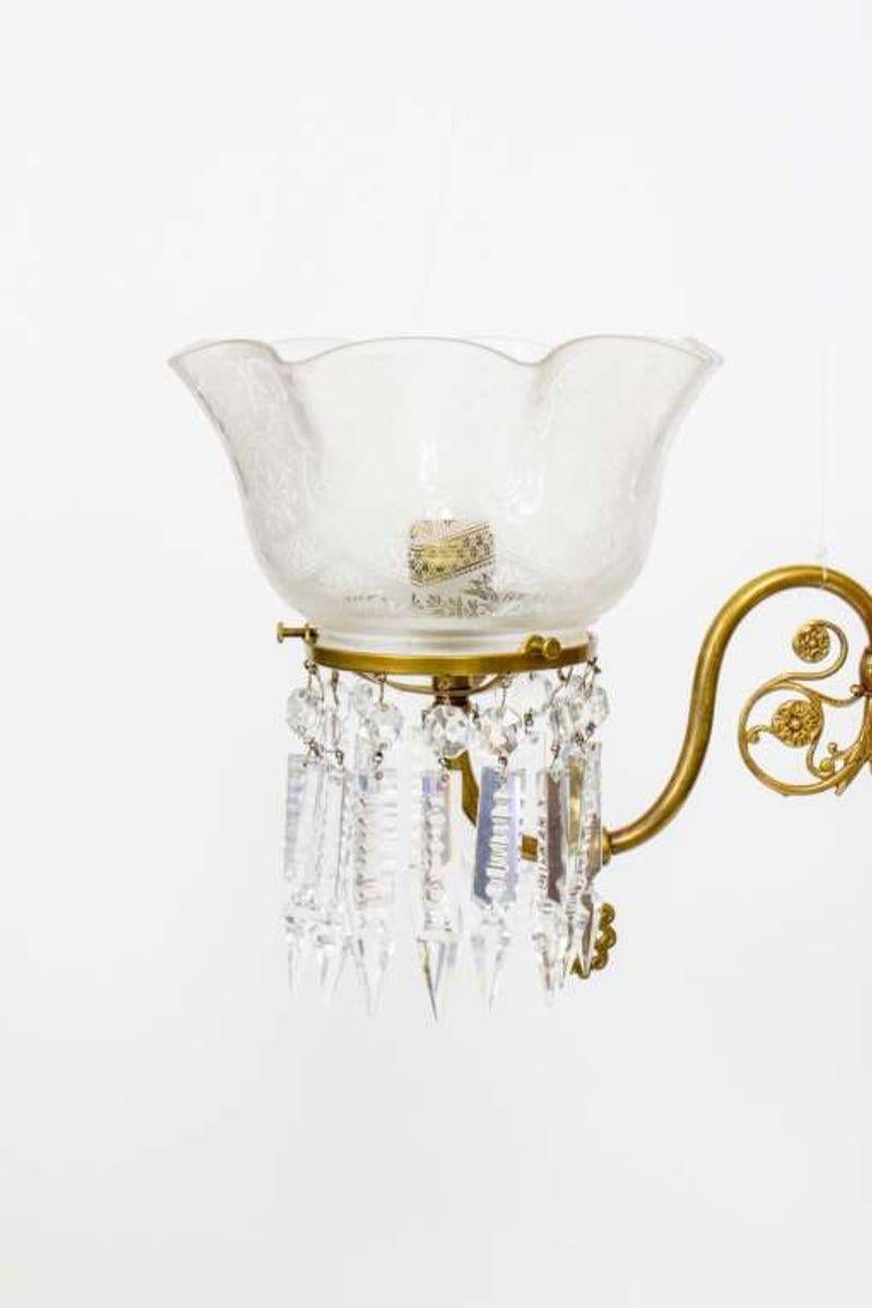 19th Century Gas Wall Sconces with Old Glass, a Pair For Sale 1