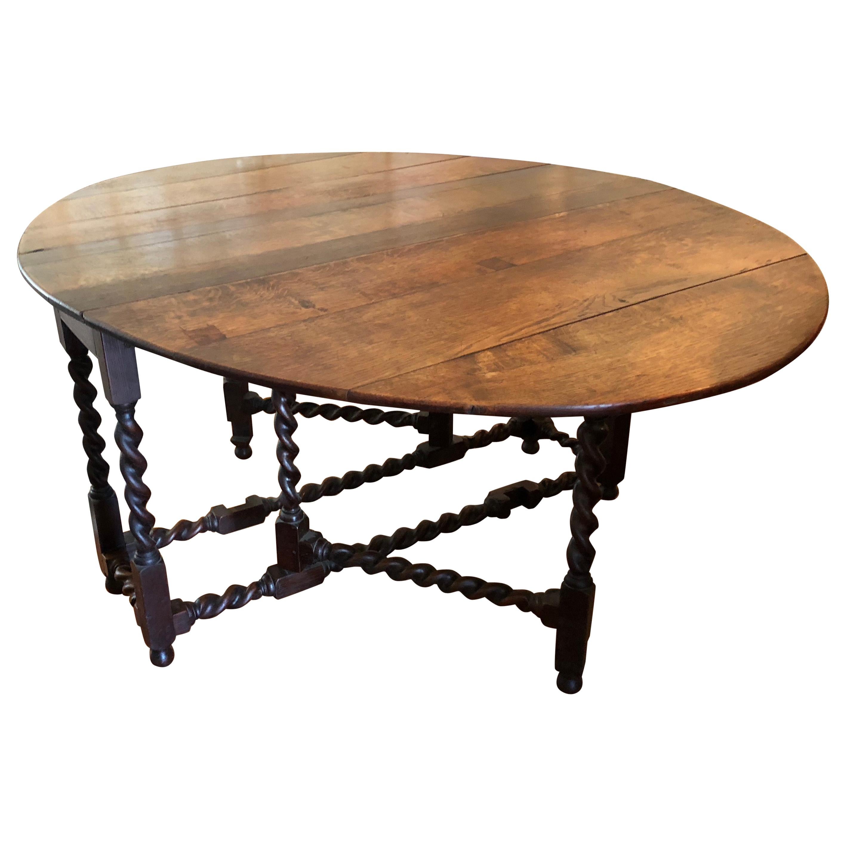 19th Century Gateleg Table with Spiral Turned Legs