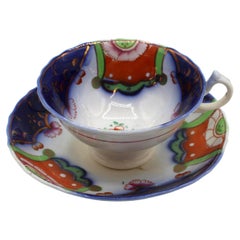 Antique 19th Century Gaudy Welsh "Herald" Pattern Cup and Saucer