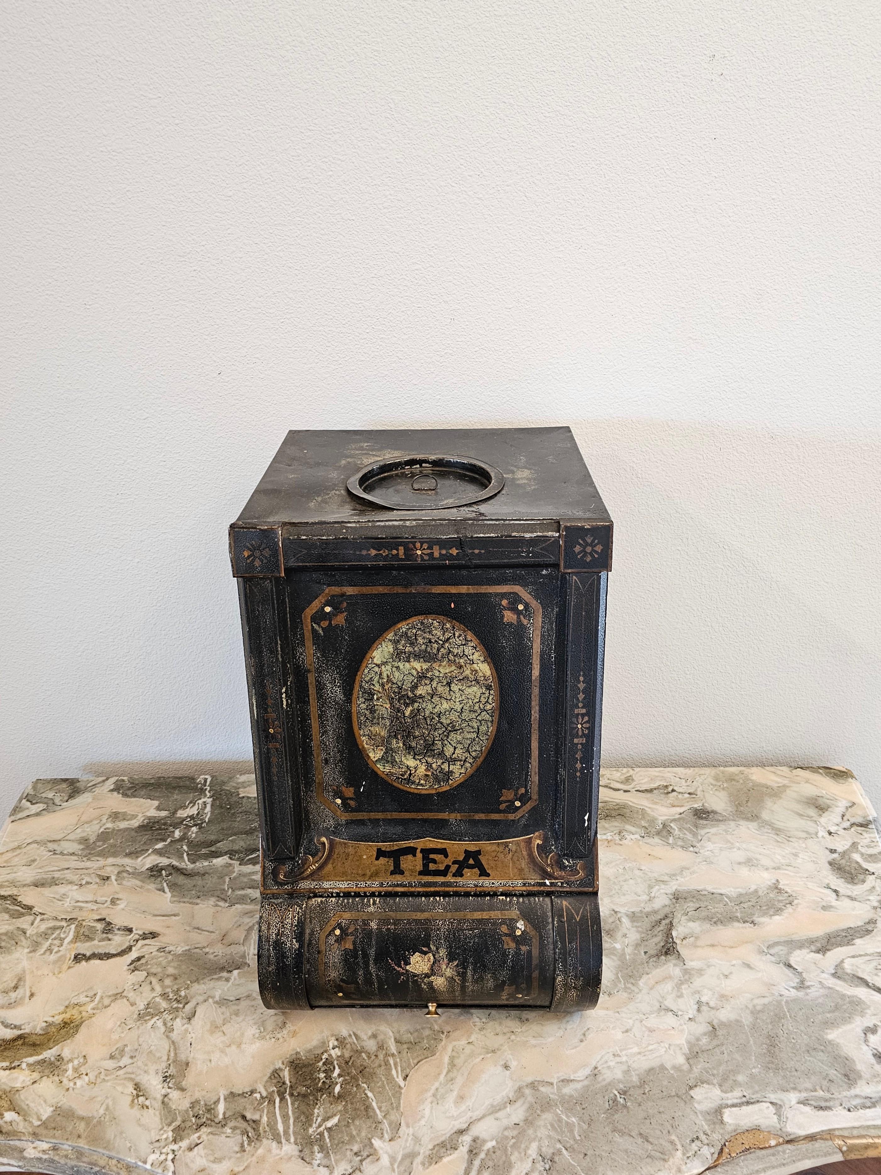 Ebonized 19th Century General Store Counter Tea Bin Dispenser  For Sale