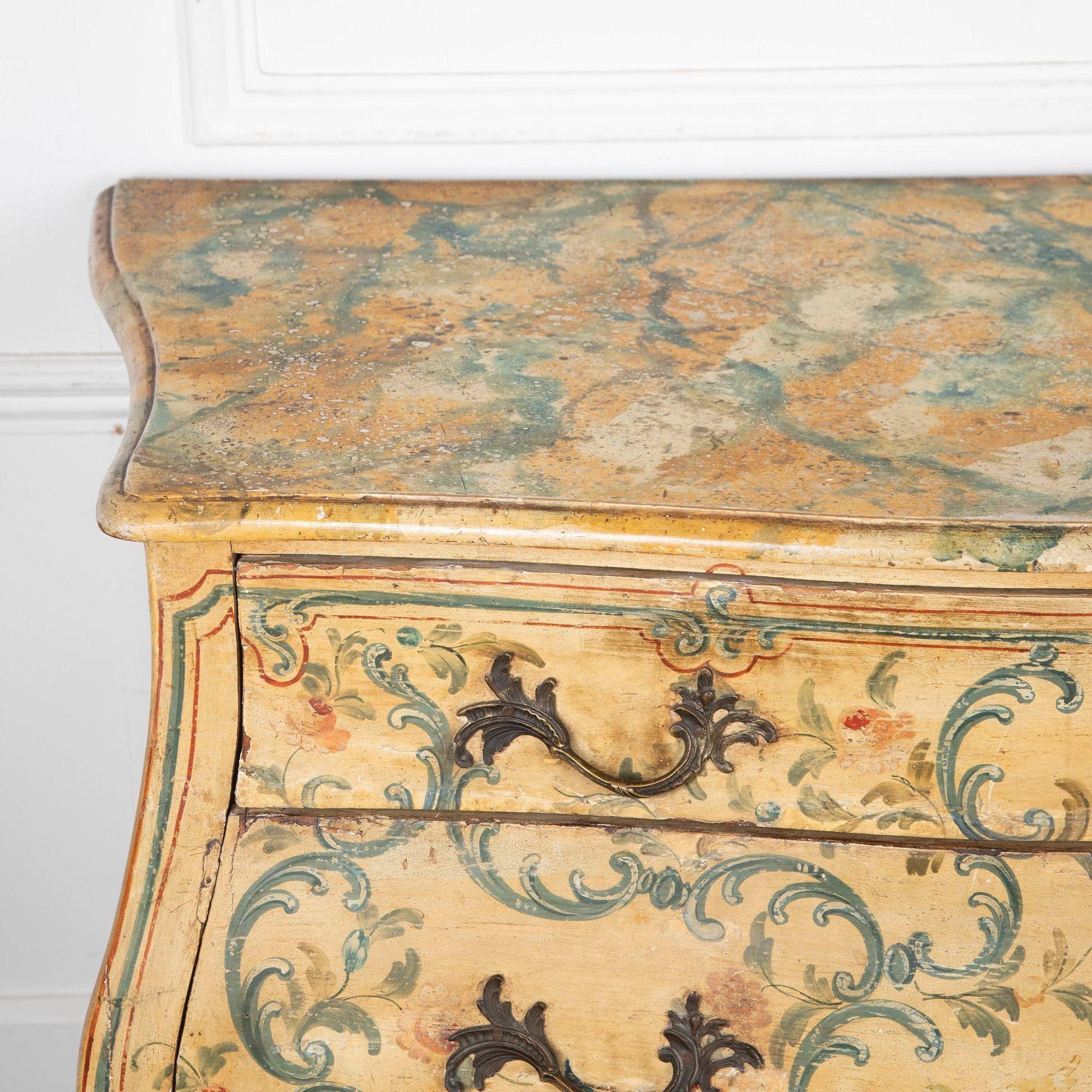 A beautiful 19th Century Italian commode in 18th Century style. From the Genoa region, the commode is profusely decorated in original Rococo style.
Painting restored to one area of drawer front bottom right.