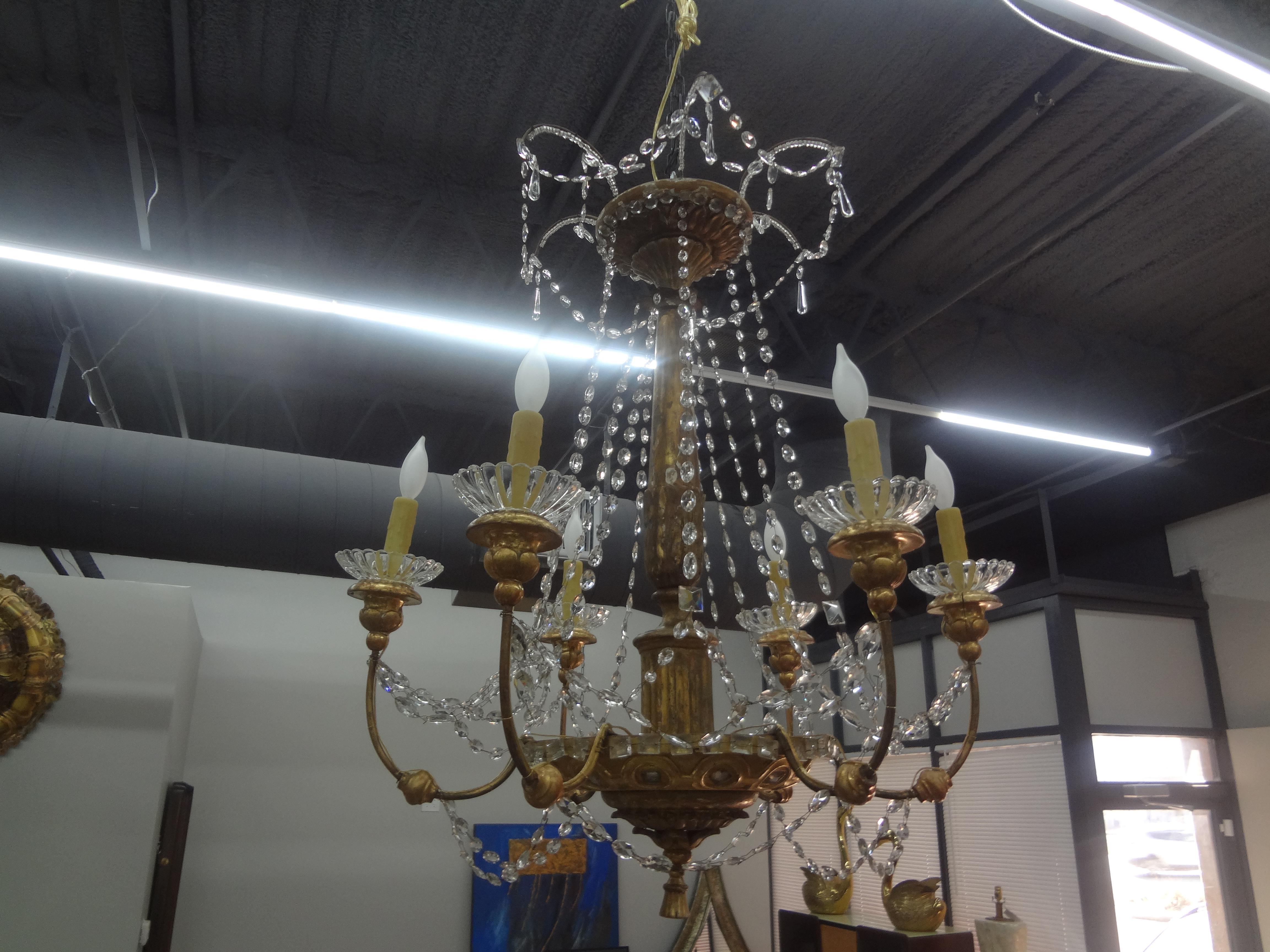 19th Century Genovese Giltwood and Crystal Chandelier For Sale 5