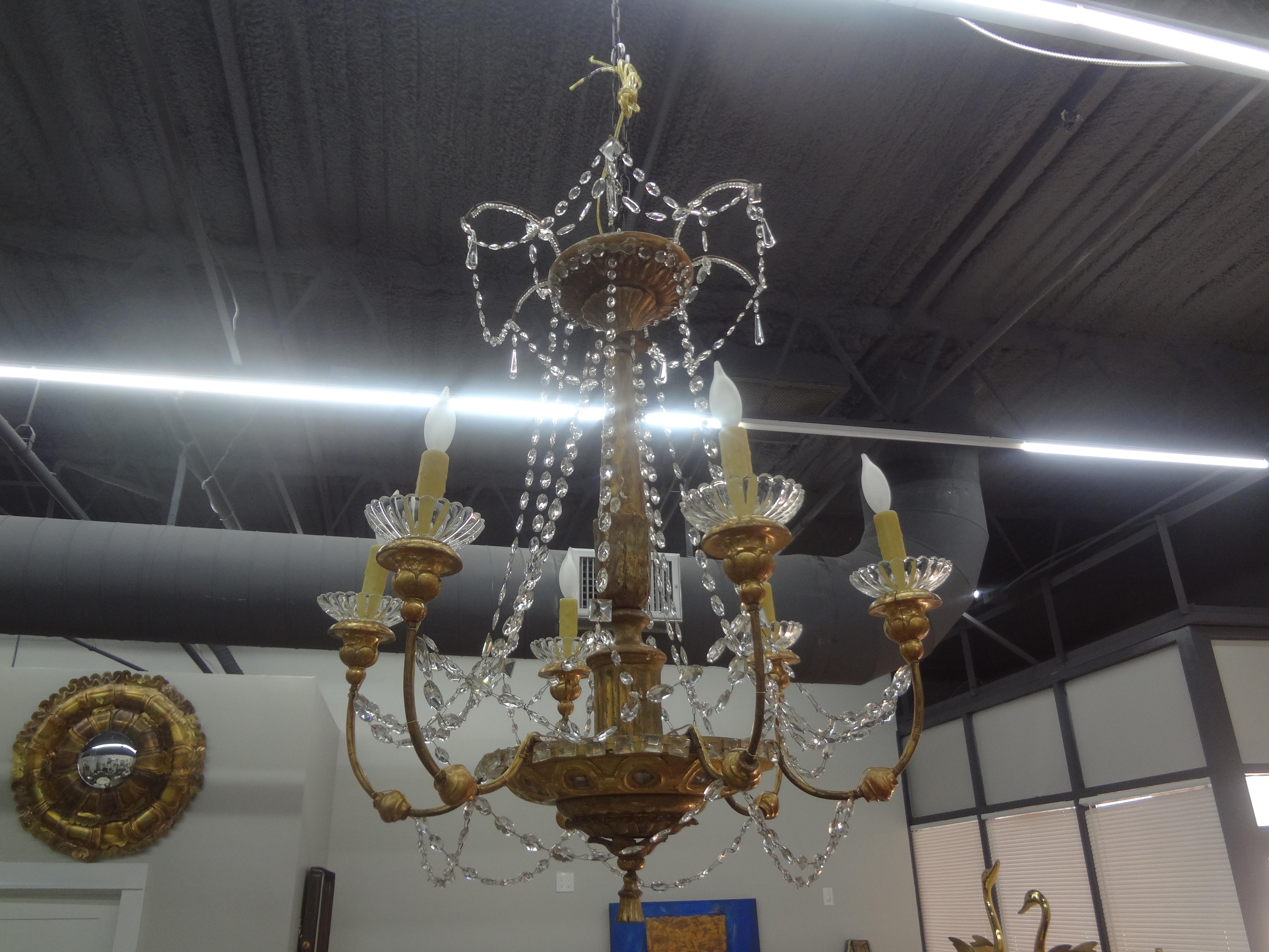 19th Century Genovese Giltwood and Crystal Chandelier For Sale 6