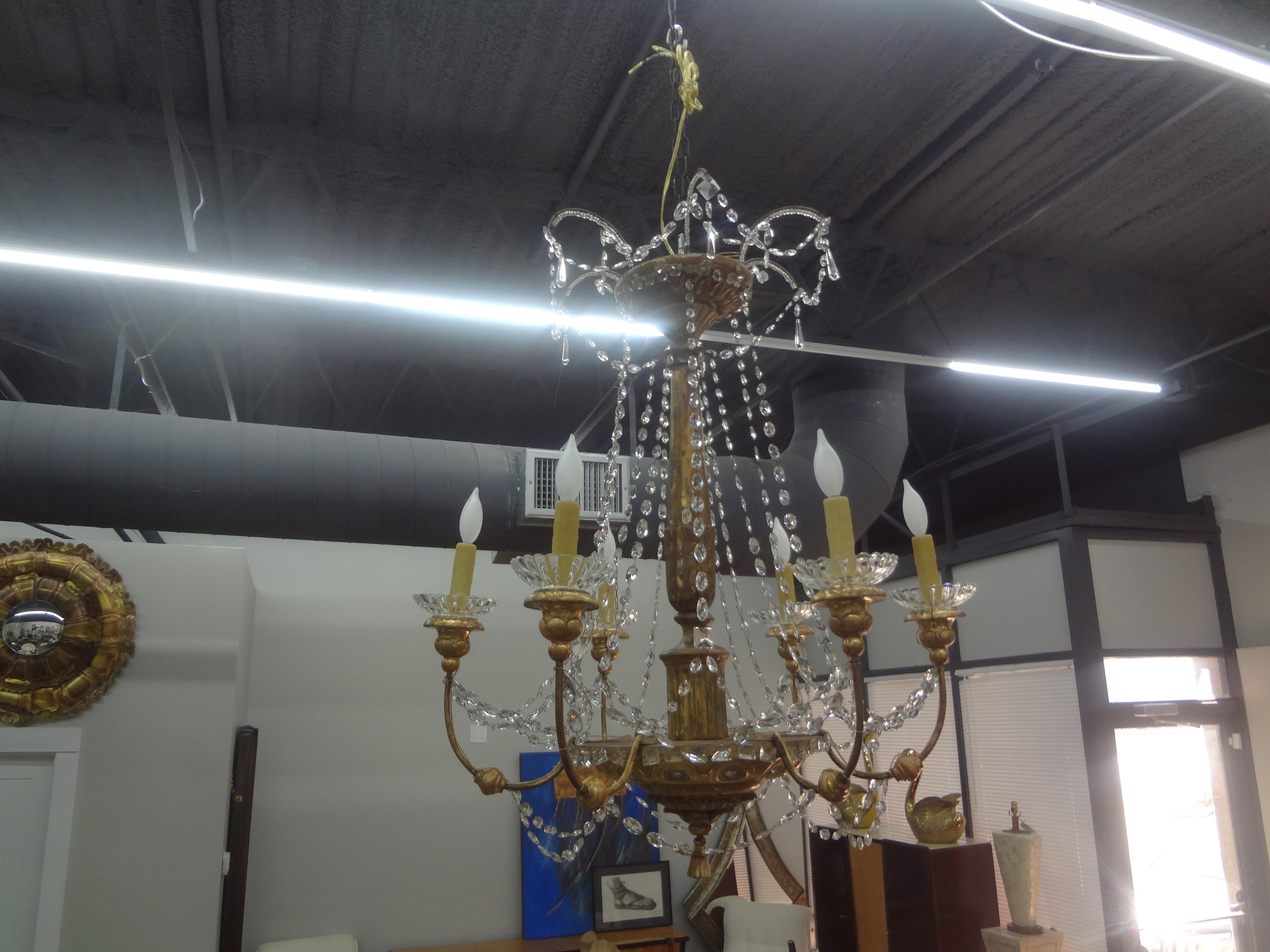 19th Century Genovese Giltwood and Crystal Chandelier For Sale 7