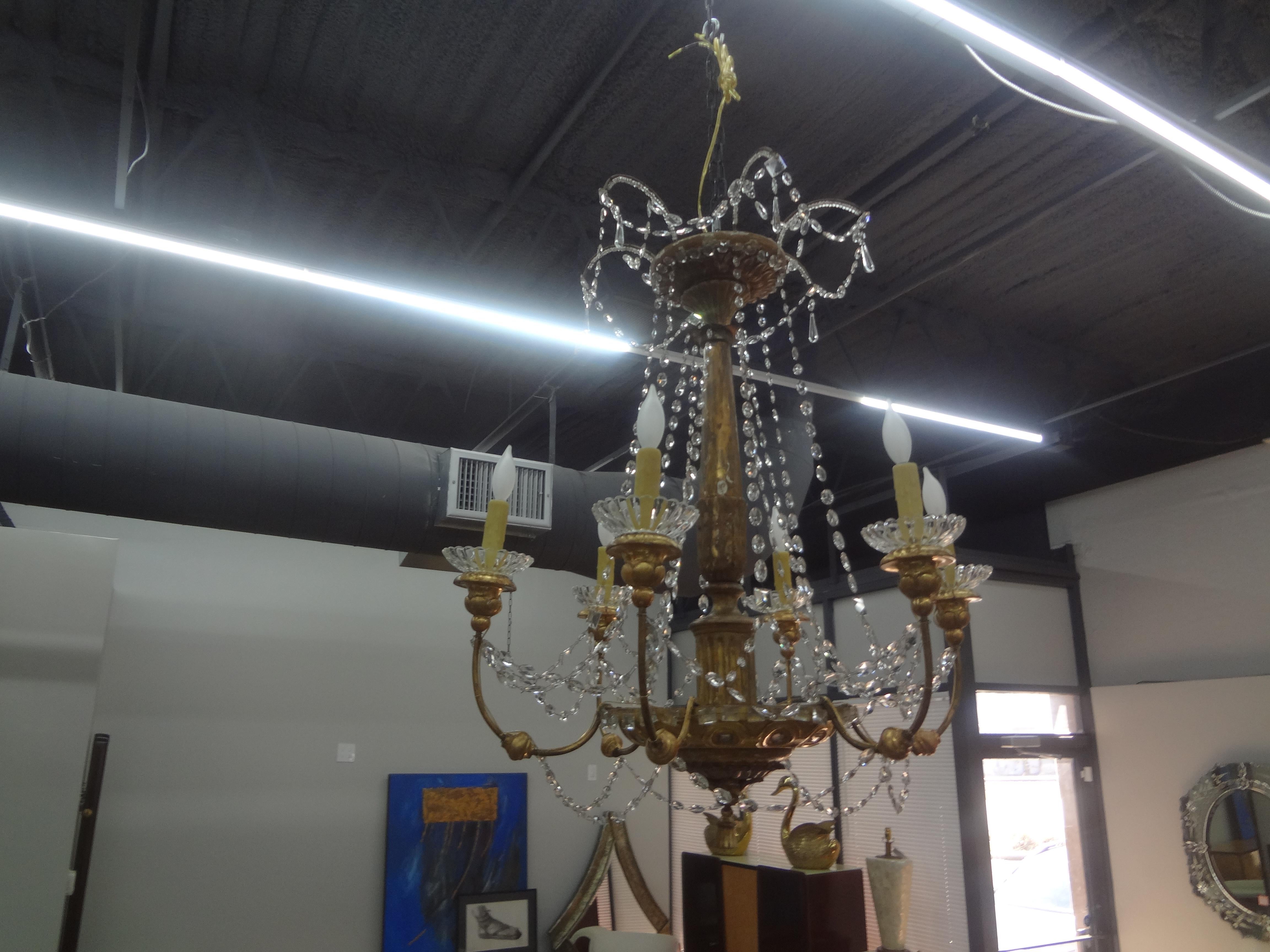 19th Century Genovese Giltwood and Crystal Chandelier For Sale 8