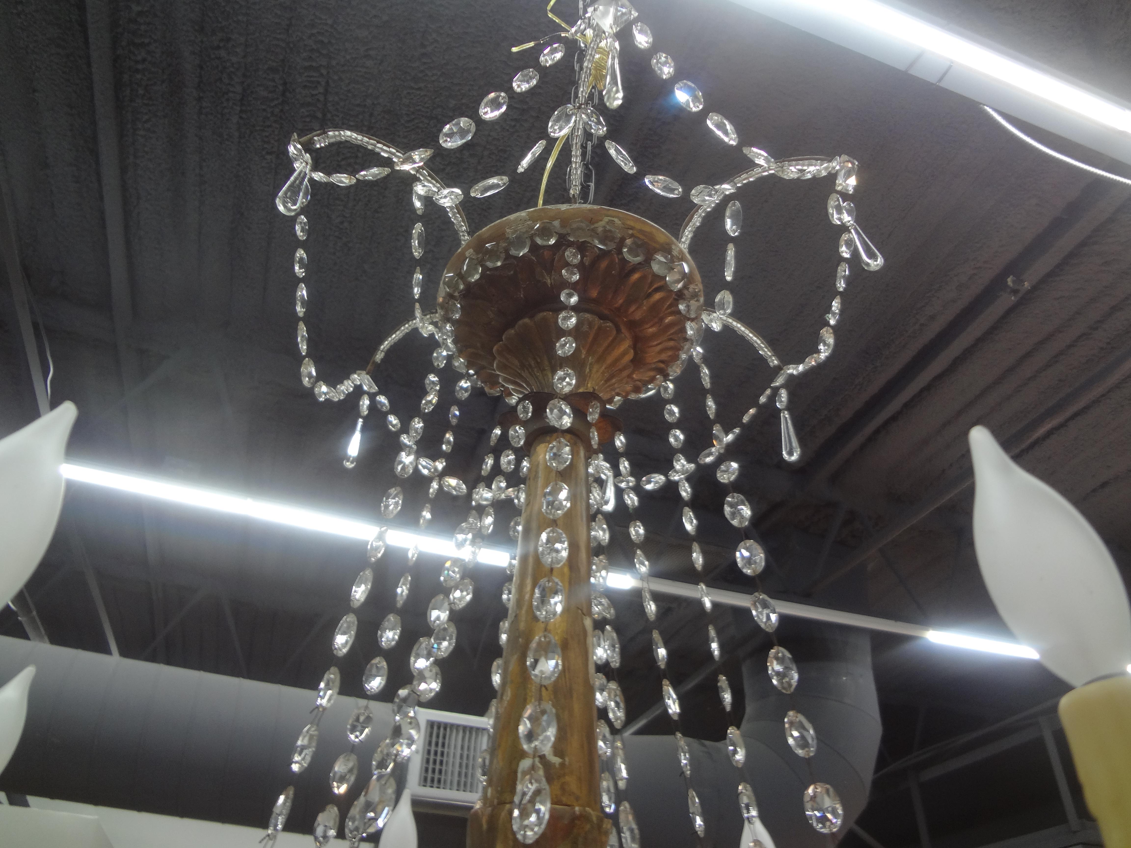 Baroque 19th Century Genovese Giltwood and Crystal Chandelier For Sale