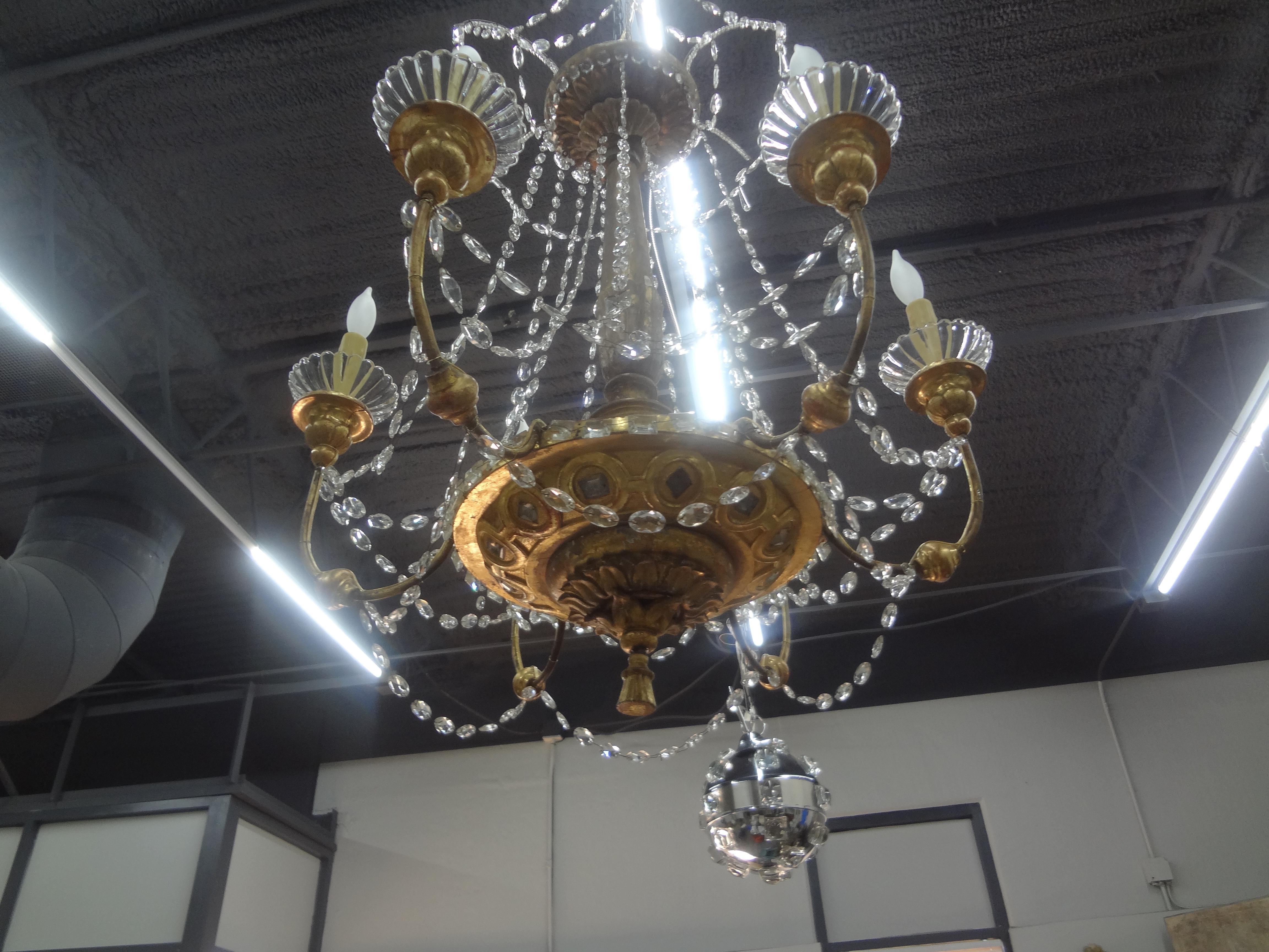 Lustre génois en bois doré et cristal du 19e siècle en vente 1