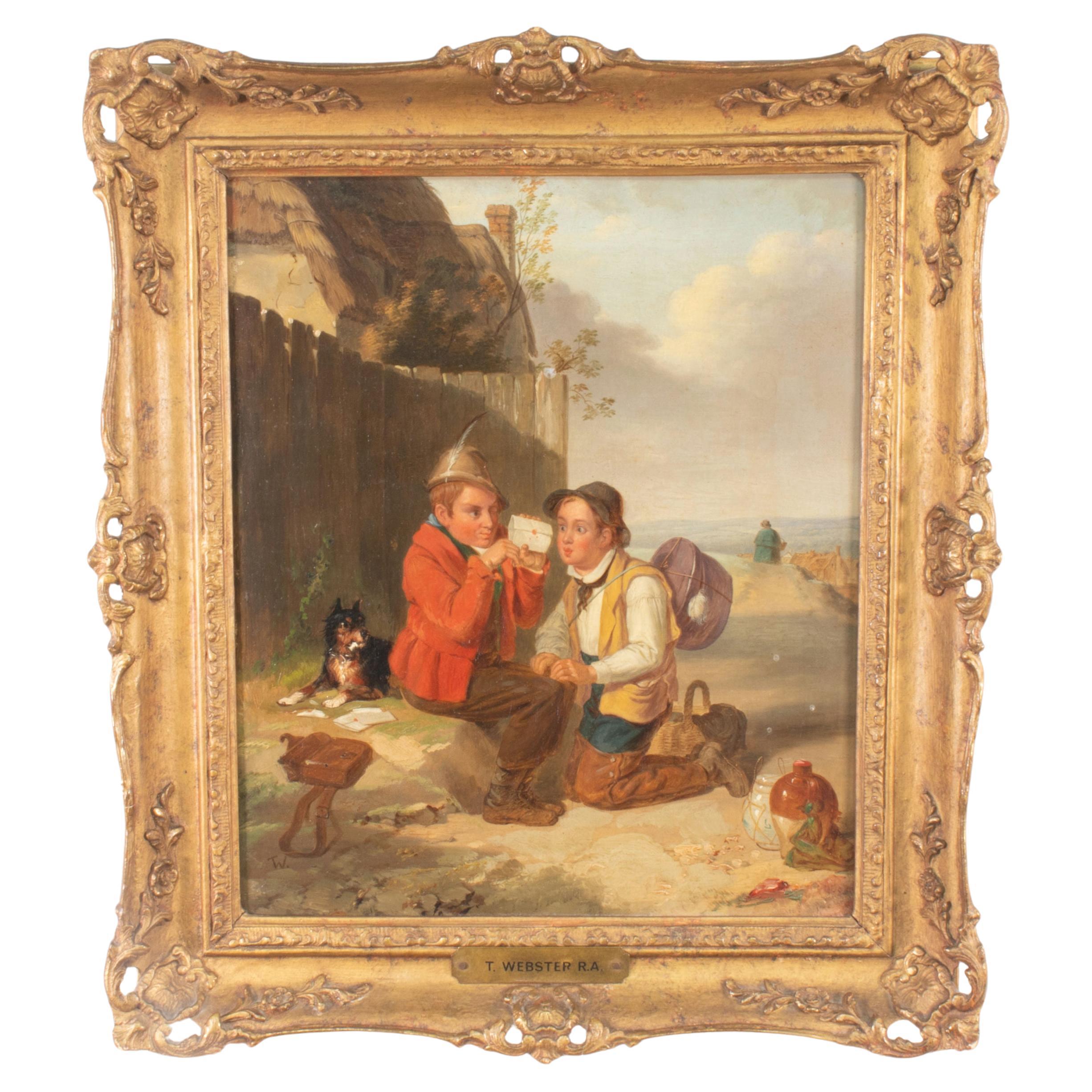 19th Century Genre Scene Oil on Canvas Attributed to Thomas Webster