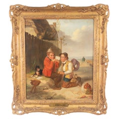 19th Century Genre Scene Oil on Canvas Attributed to Thomas Webster