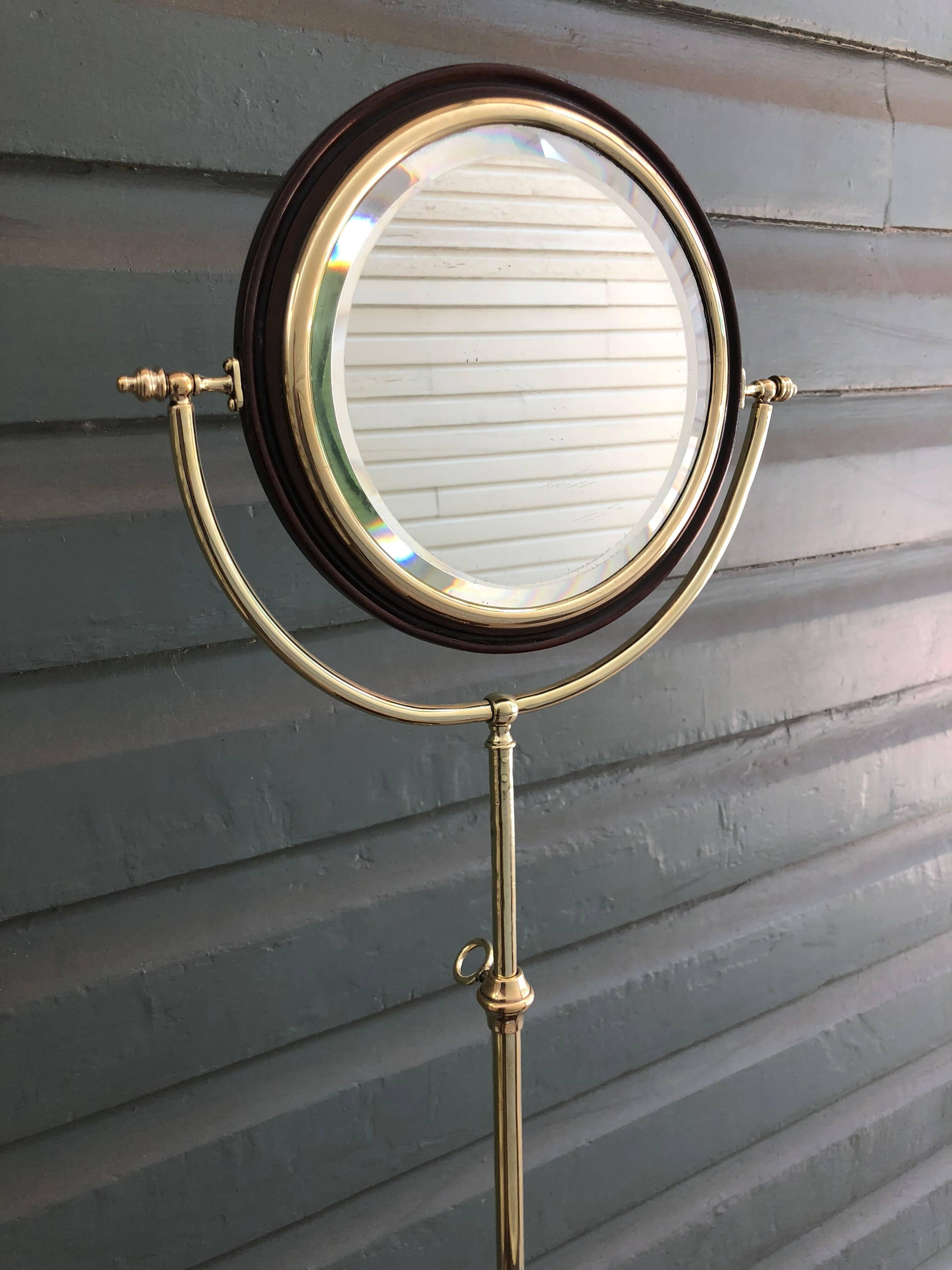 Brass 19th Century Gentleman's English Campaign Shaving Stand with Mirror