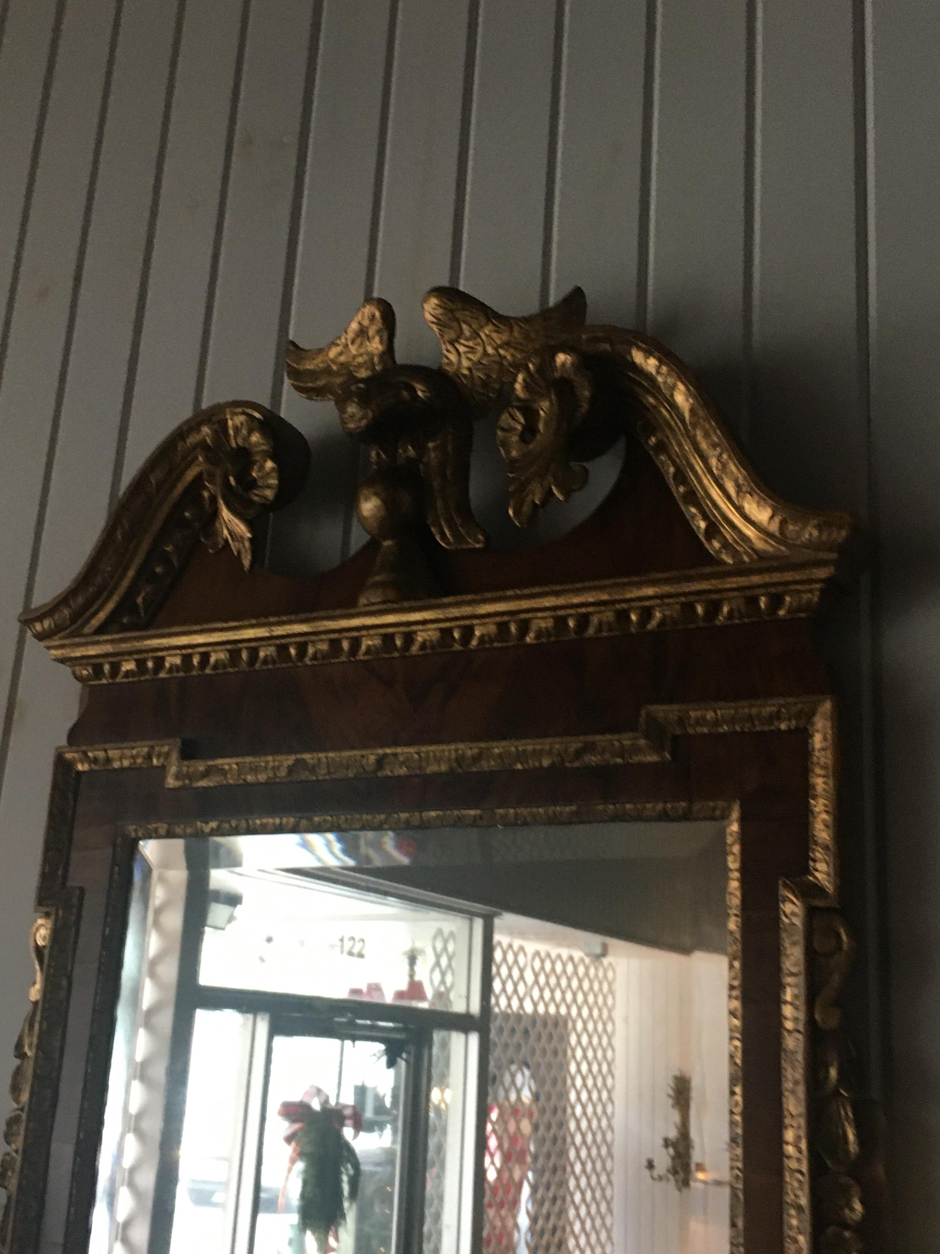 British 19th Century Geo III Style Mirror, Burled Walnut With Giltwood Decoration