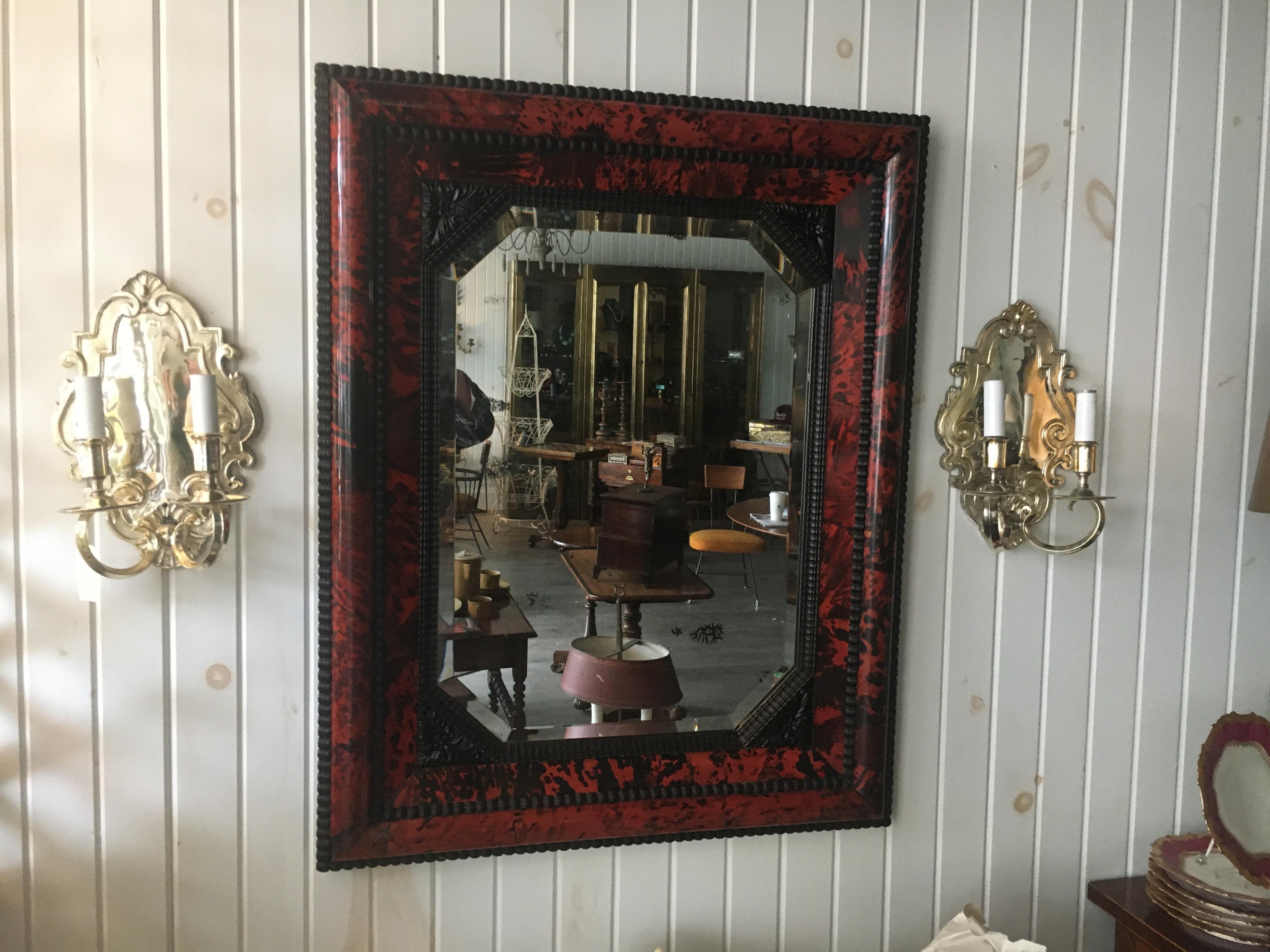 19th Century Geo III Style Mirror, Burled Walnut With Giltwood Decoration 2