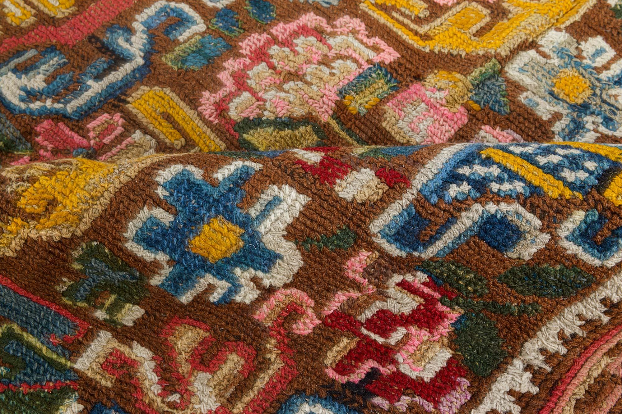 British 19th Century Geometric Floral Needlework Carpet