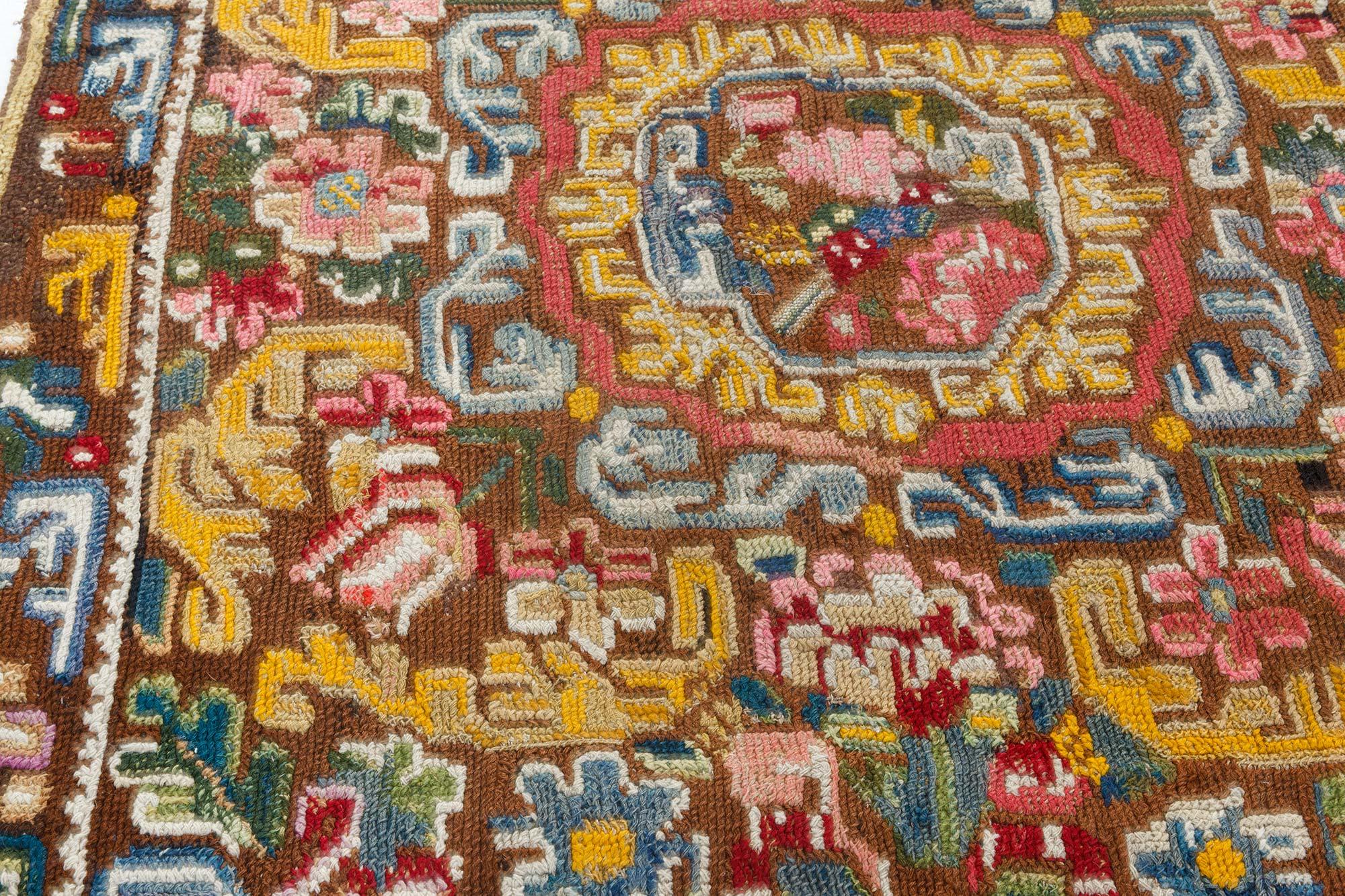 19th Century Geometric Floral Needlework Carpet In Good Condition In New York, NY