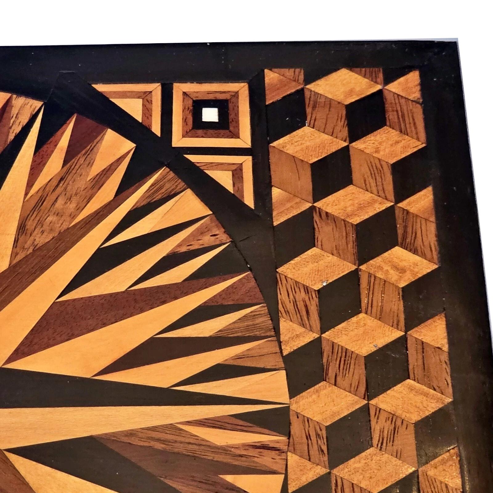 19th Century Geometric Inlaid Jewelry or Dresser Box with Ebony Trim For Sale 4