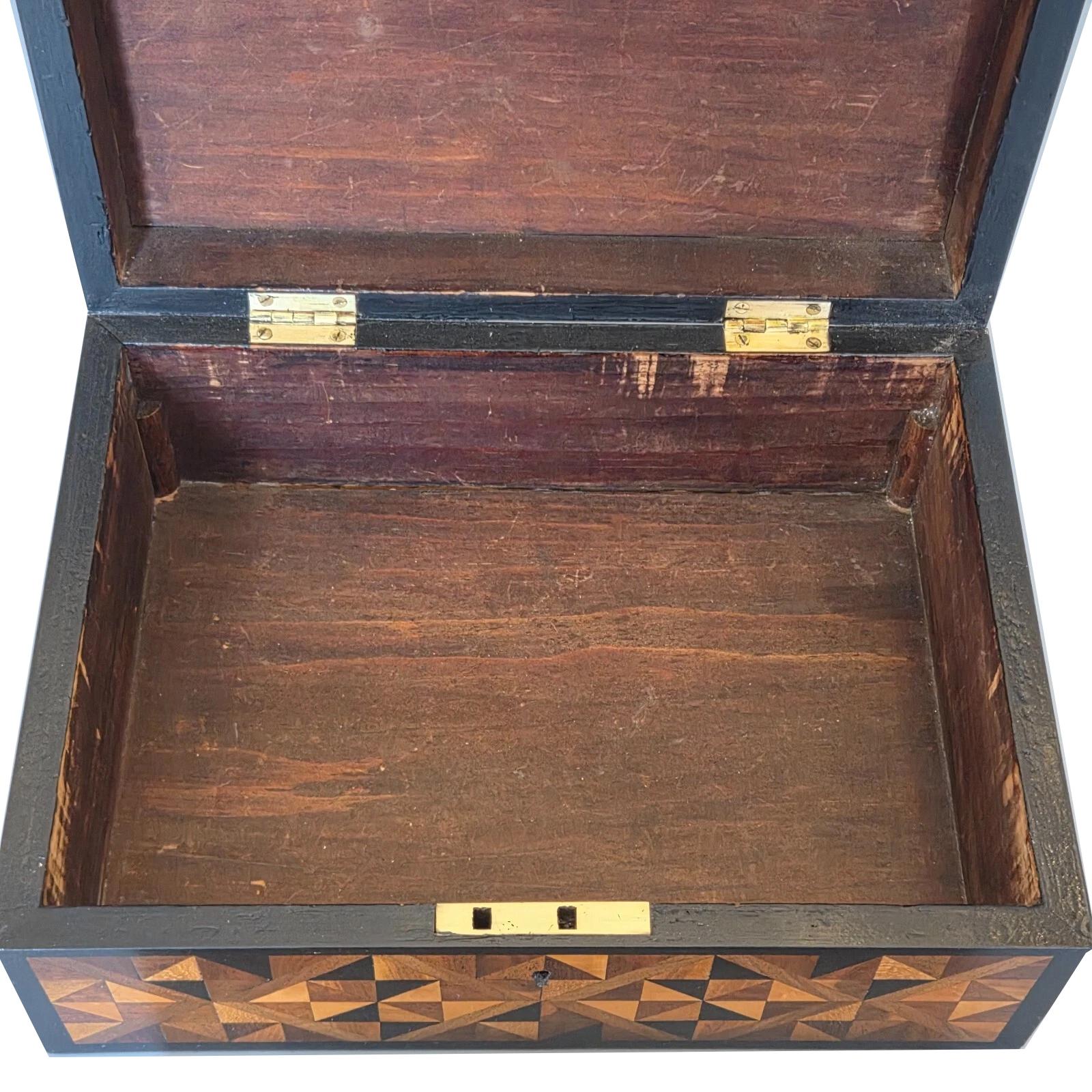 19th Century Geometric Inlaid Jewelry or Dresser Box with Ebony Trim For Sale 2