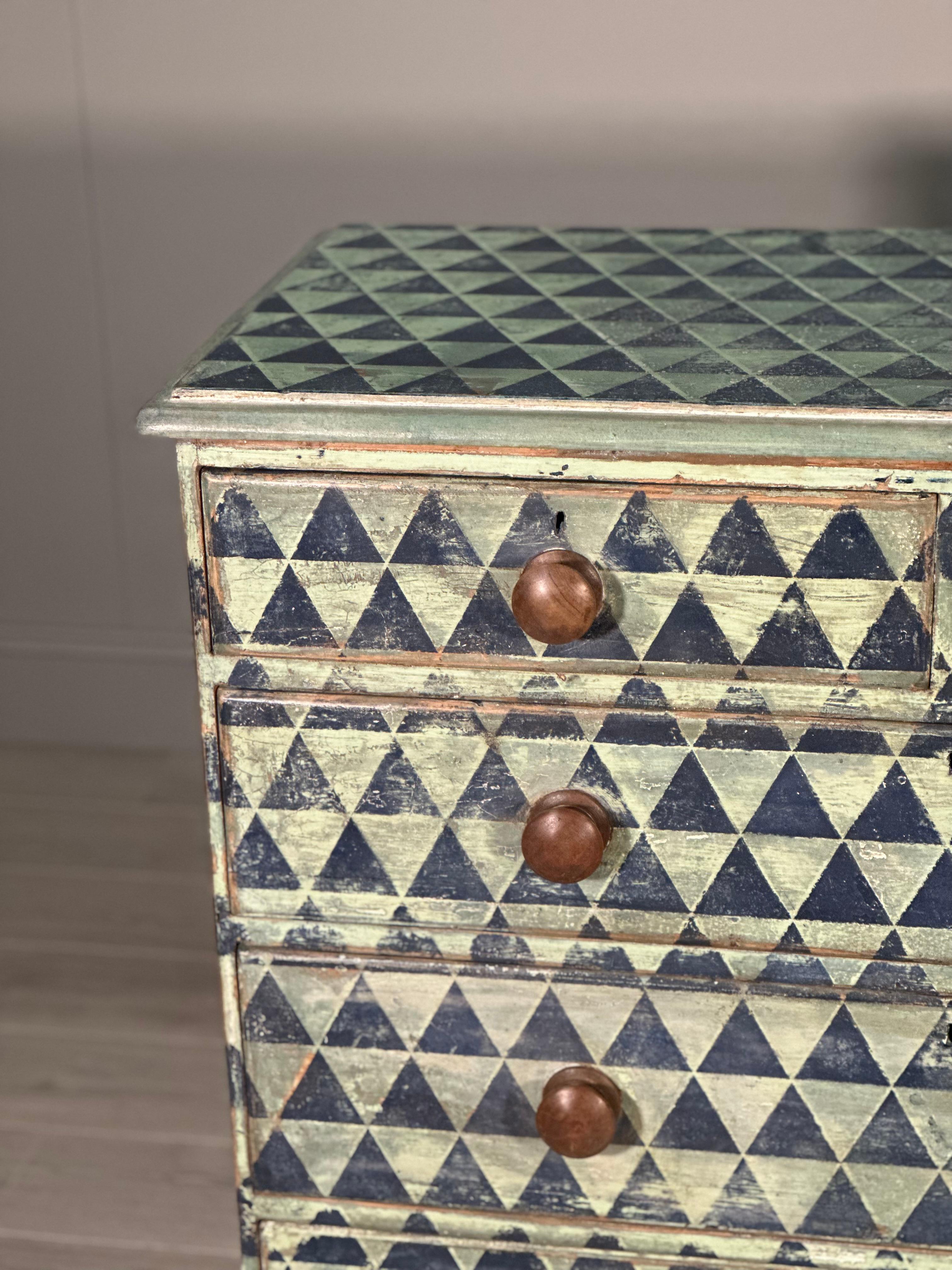 Victorian 19th Century Geometric Painted Chest Of Drawers