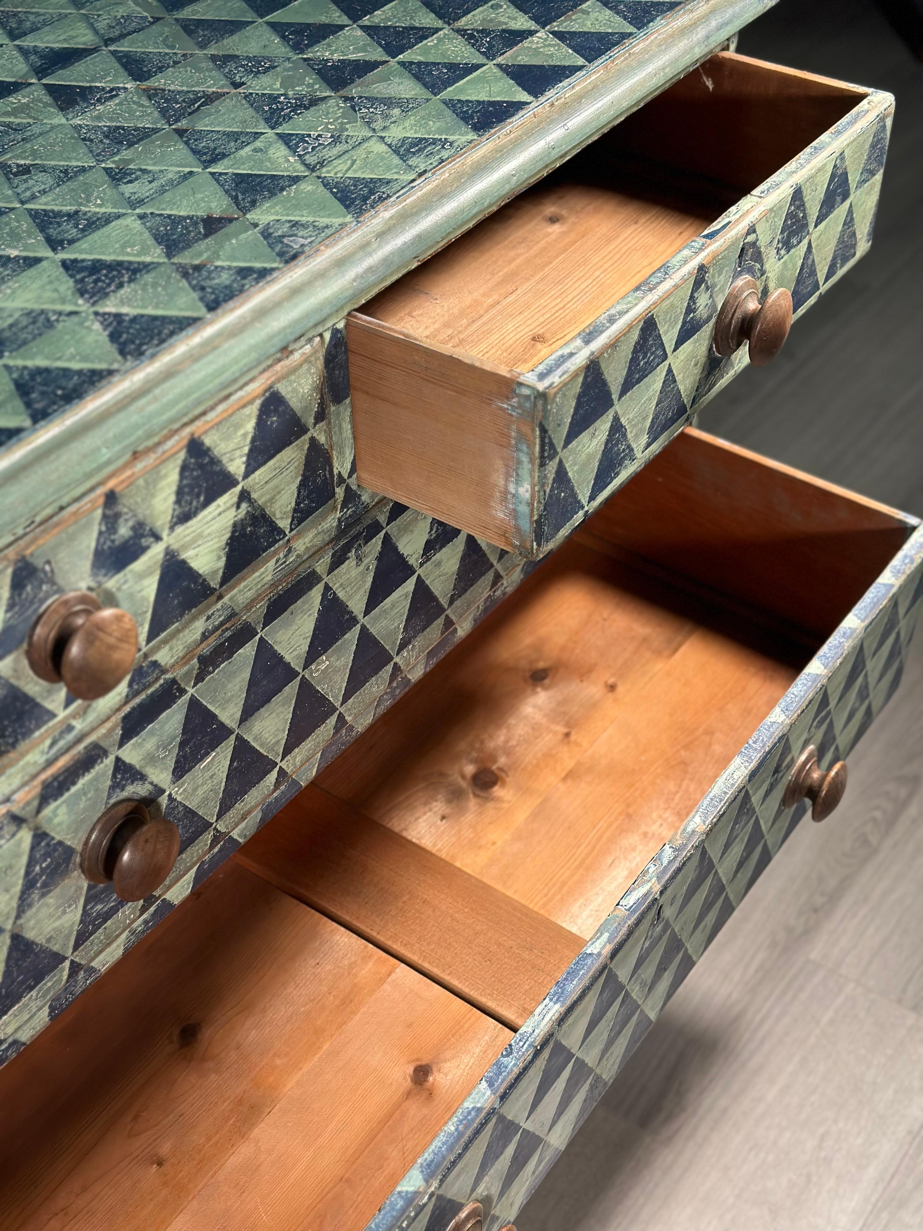 Hand-Painted 19th Century Geometric Painted Chest Of Drawers
