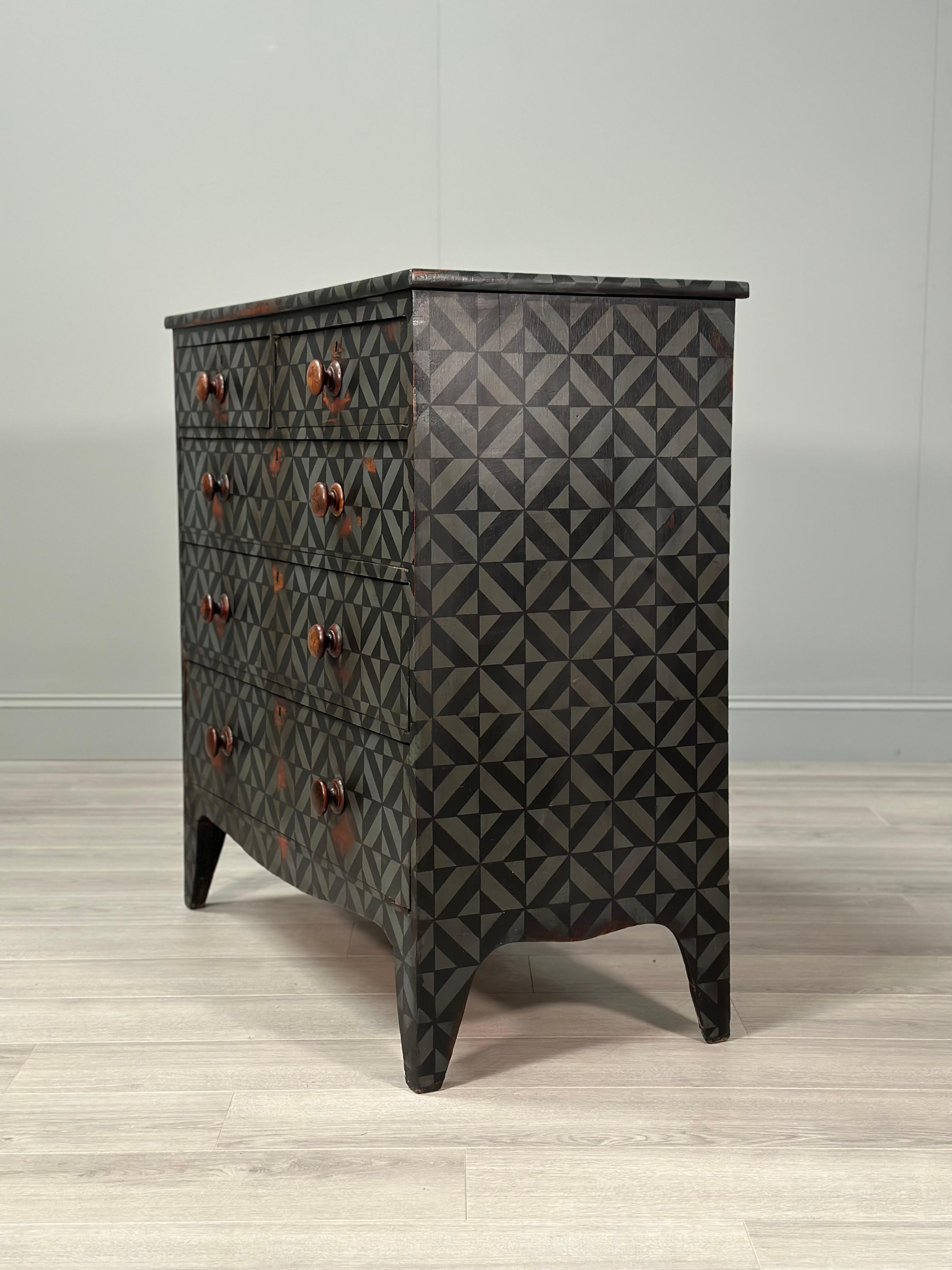 Mid-19th Century 19th Century Geometric Painted Chest Of Drawers For Sale
