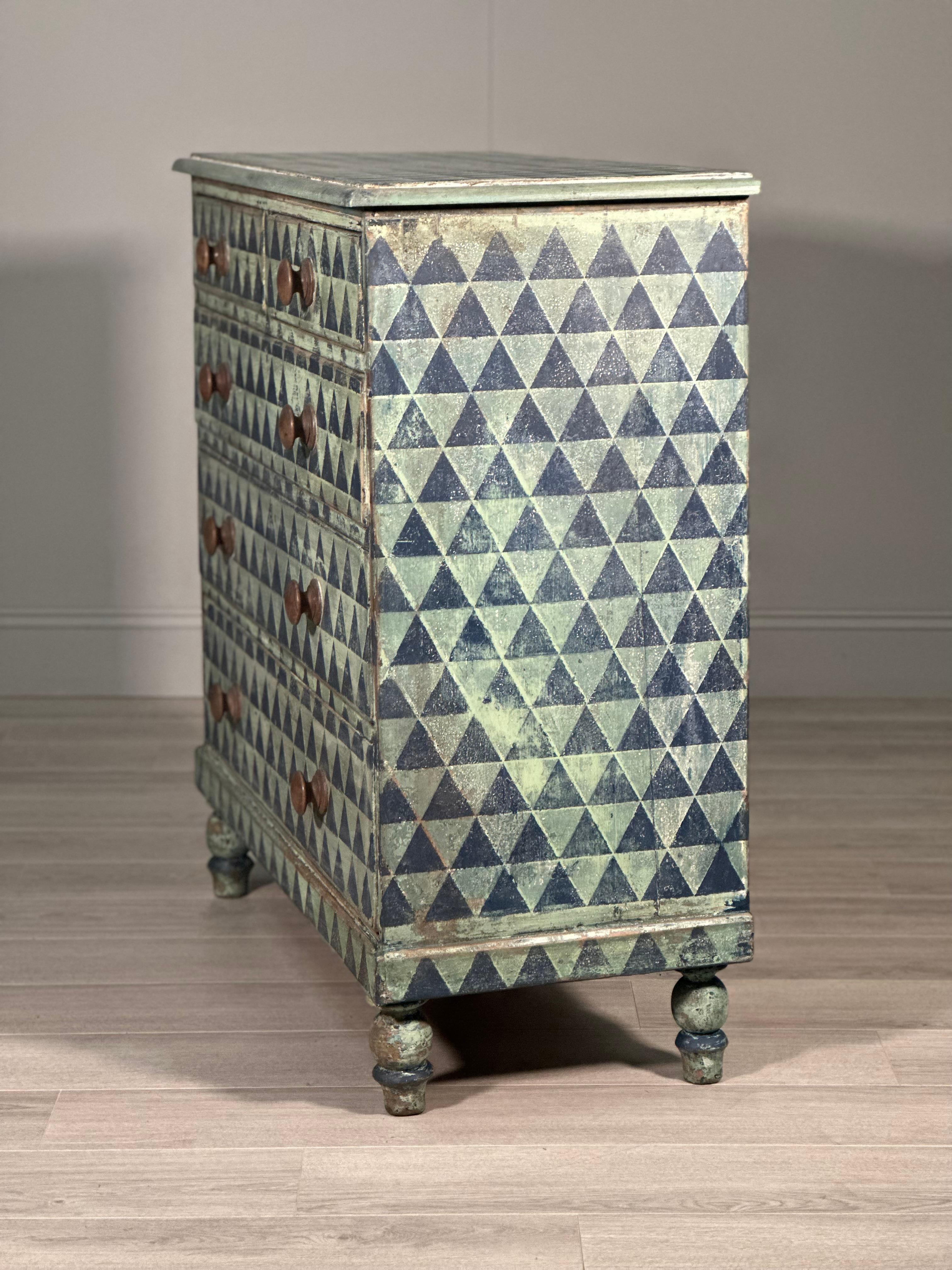 Pine 19th Century Geometric Painted Chest Of Drawers