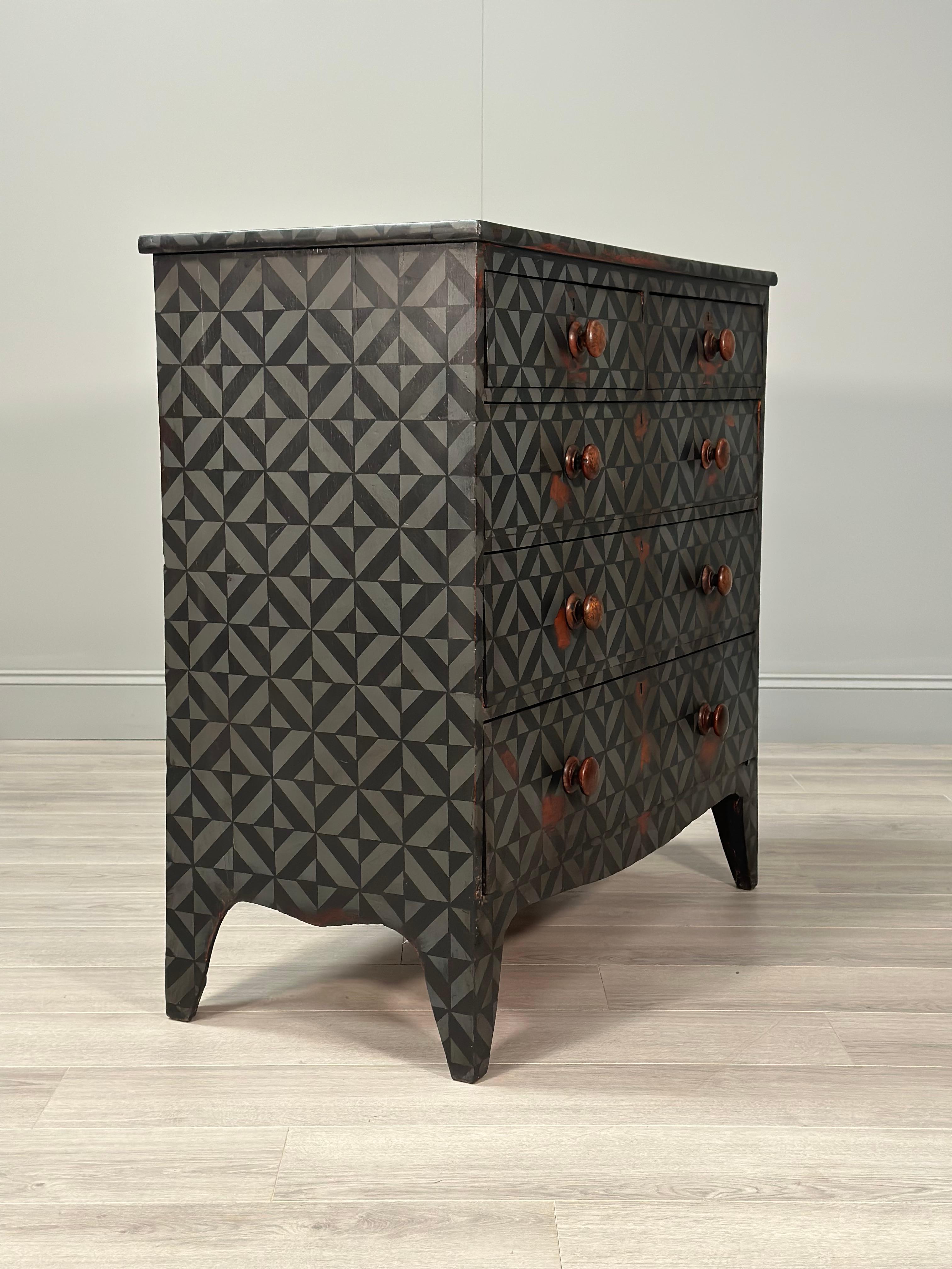 Pine 19th Century Geometric Painted Chest Of Drawers For Sale
