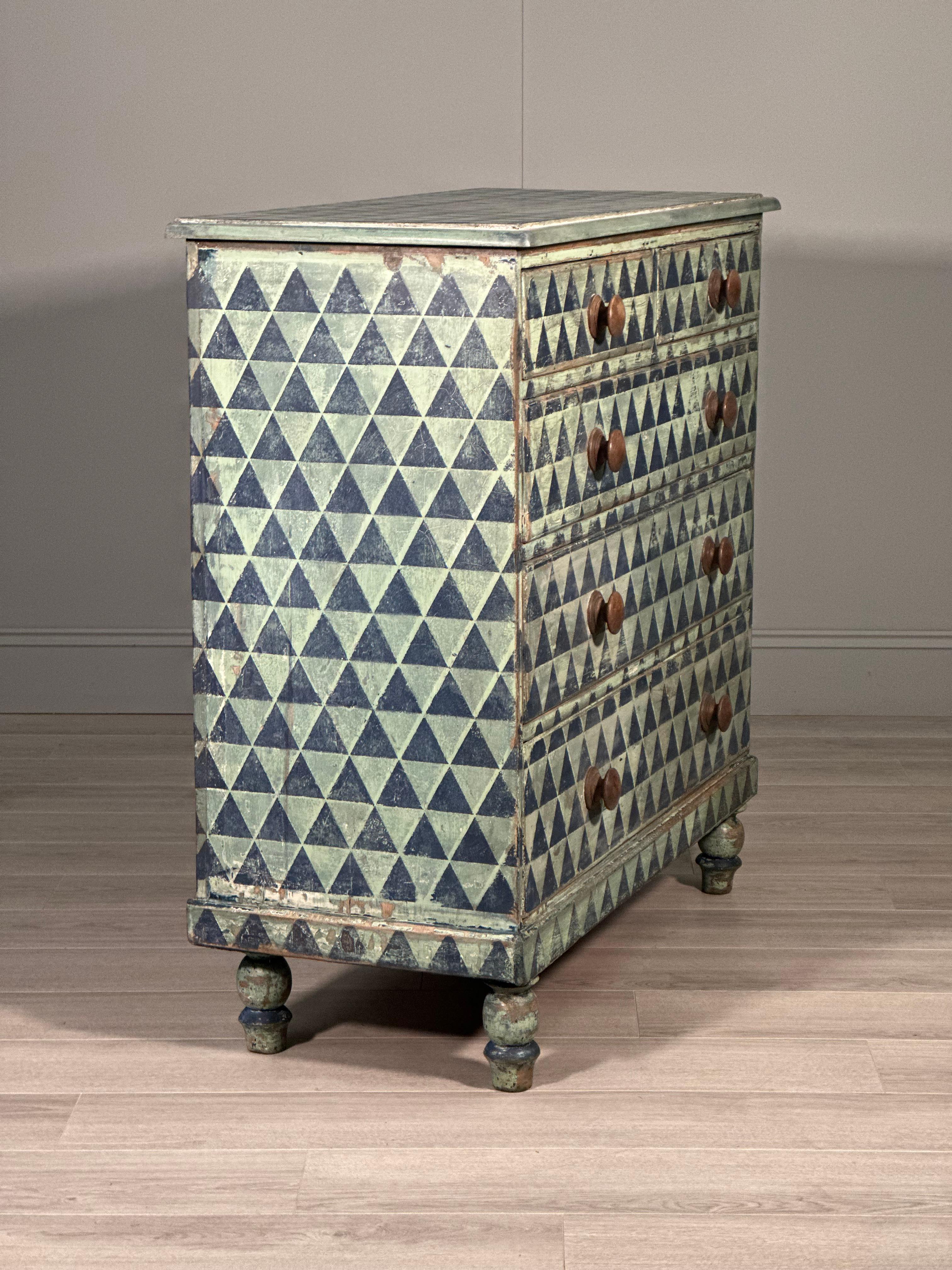 19th Century Geometric Painted Chest Of Drawers 1
