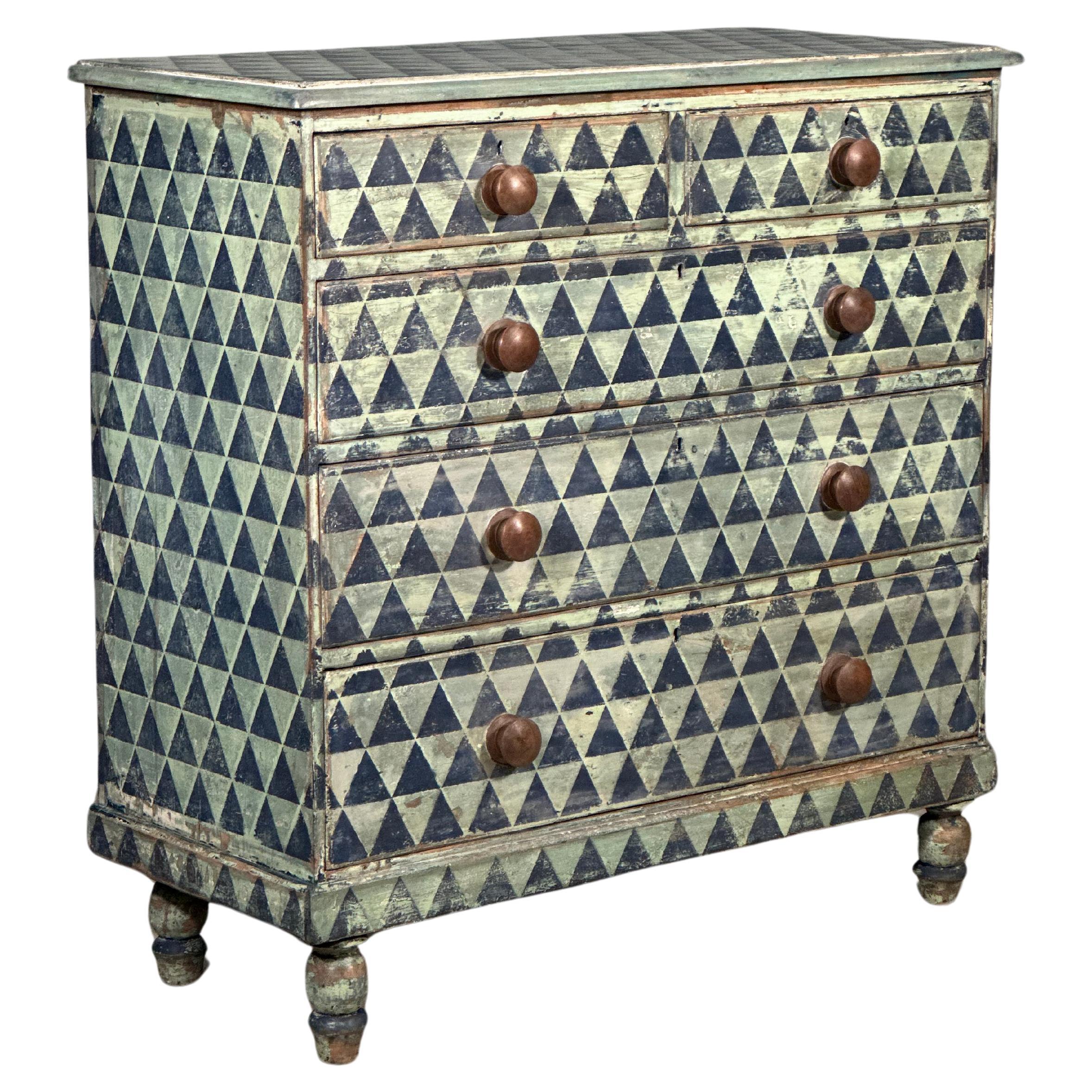 19th Century Geometric Painted Chest Of Drawers