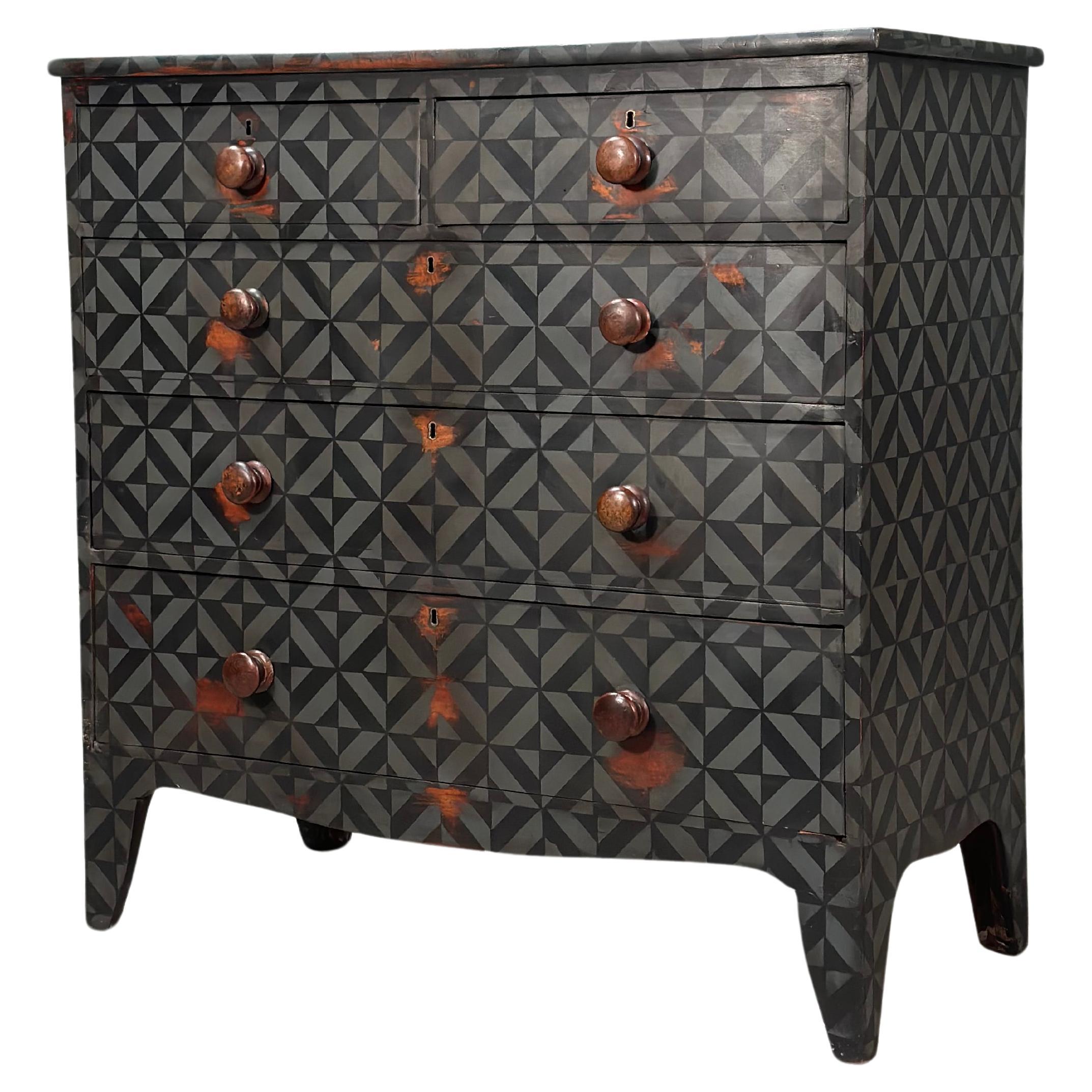 19th Century Geometric Painted Chest Of Drawers For Sale