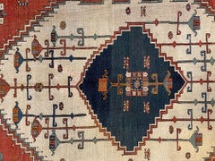 19th Century Geometric Tribal Serapi Heriz Tabriz Rug