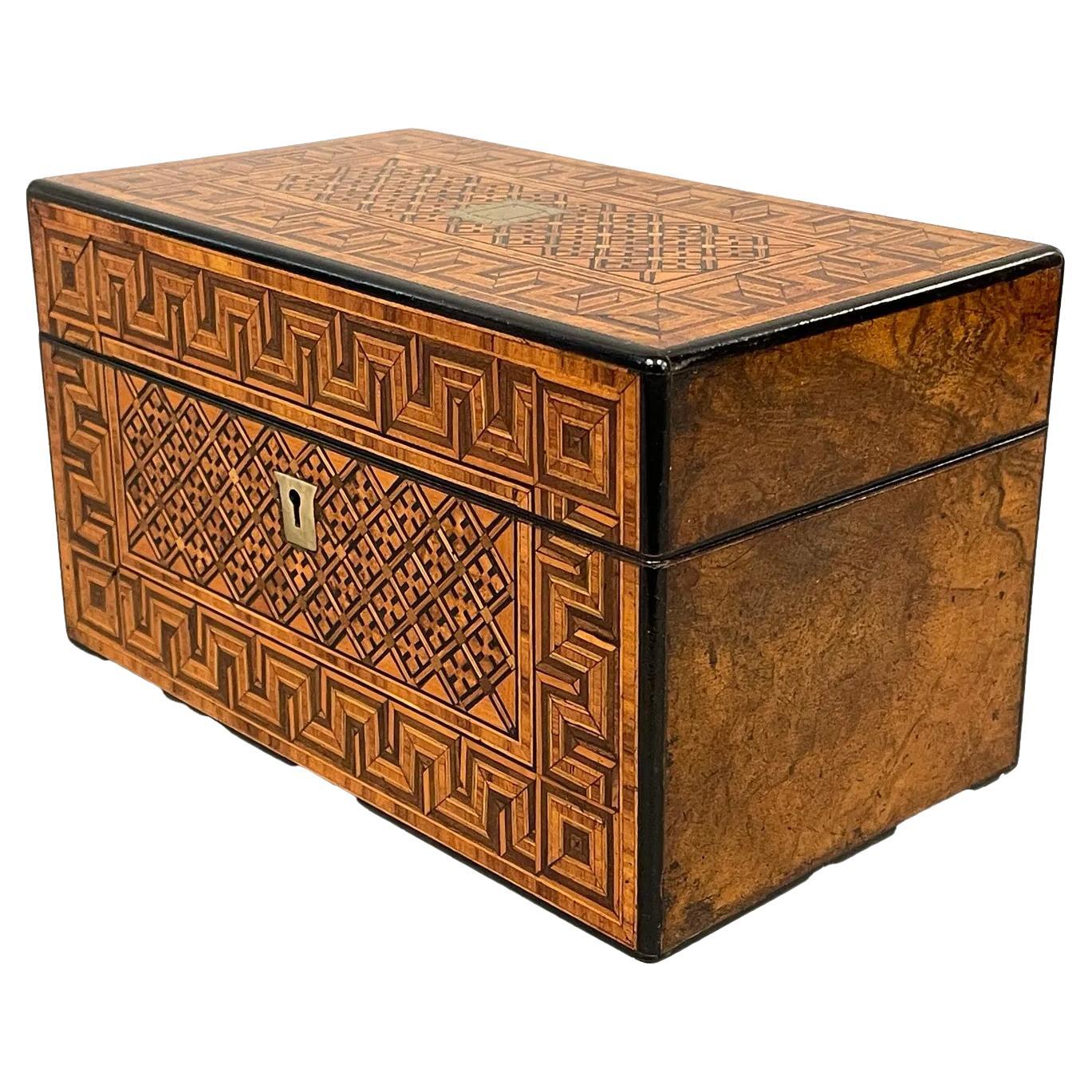 19th Century Geometrically Inlaid Double Chamber Tea Caddy