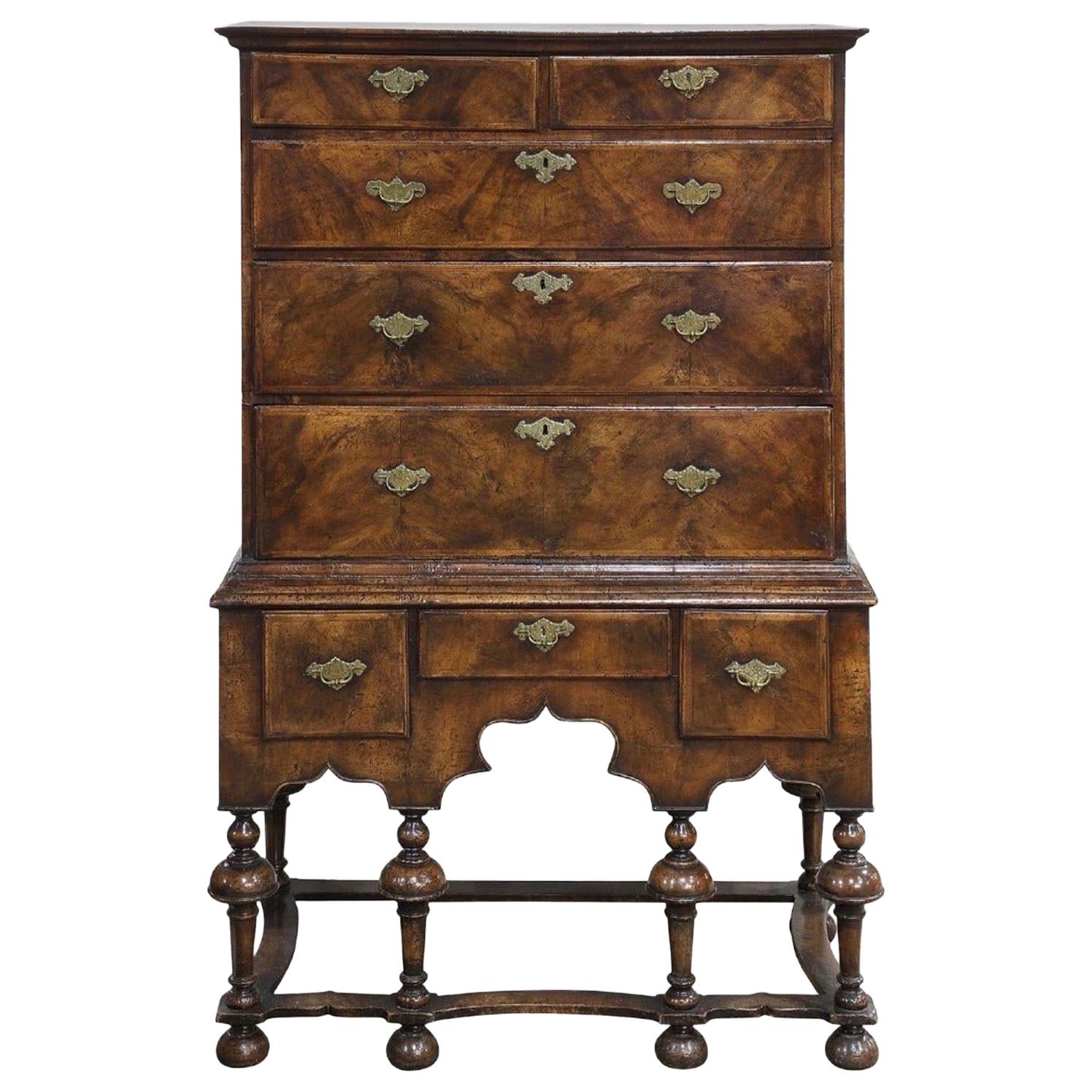 19th Century George 1 Style Walnut Chest on Chest