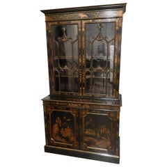 19th Century George 111 Period Chinoiserie Black Lacquered Viewing Cabinet