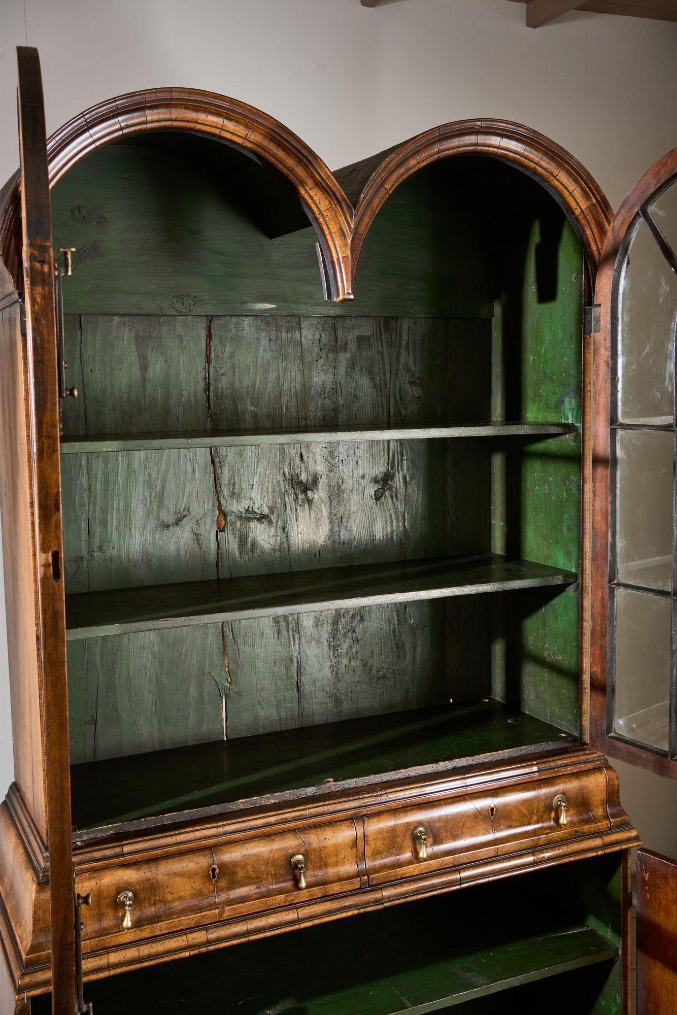 19th Century 19th century George I style double arched walnut cabinet For Sale