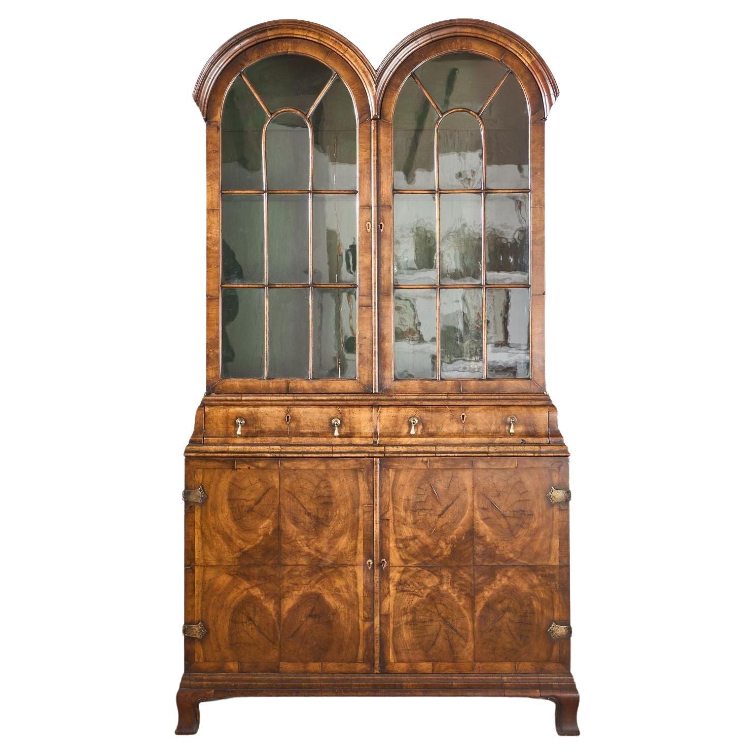 19th century George I style double arched walnut cabinet For Sale