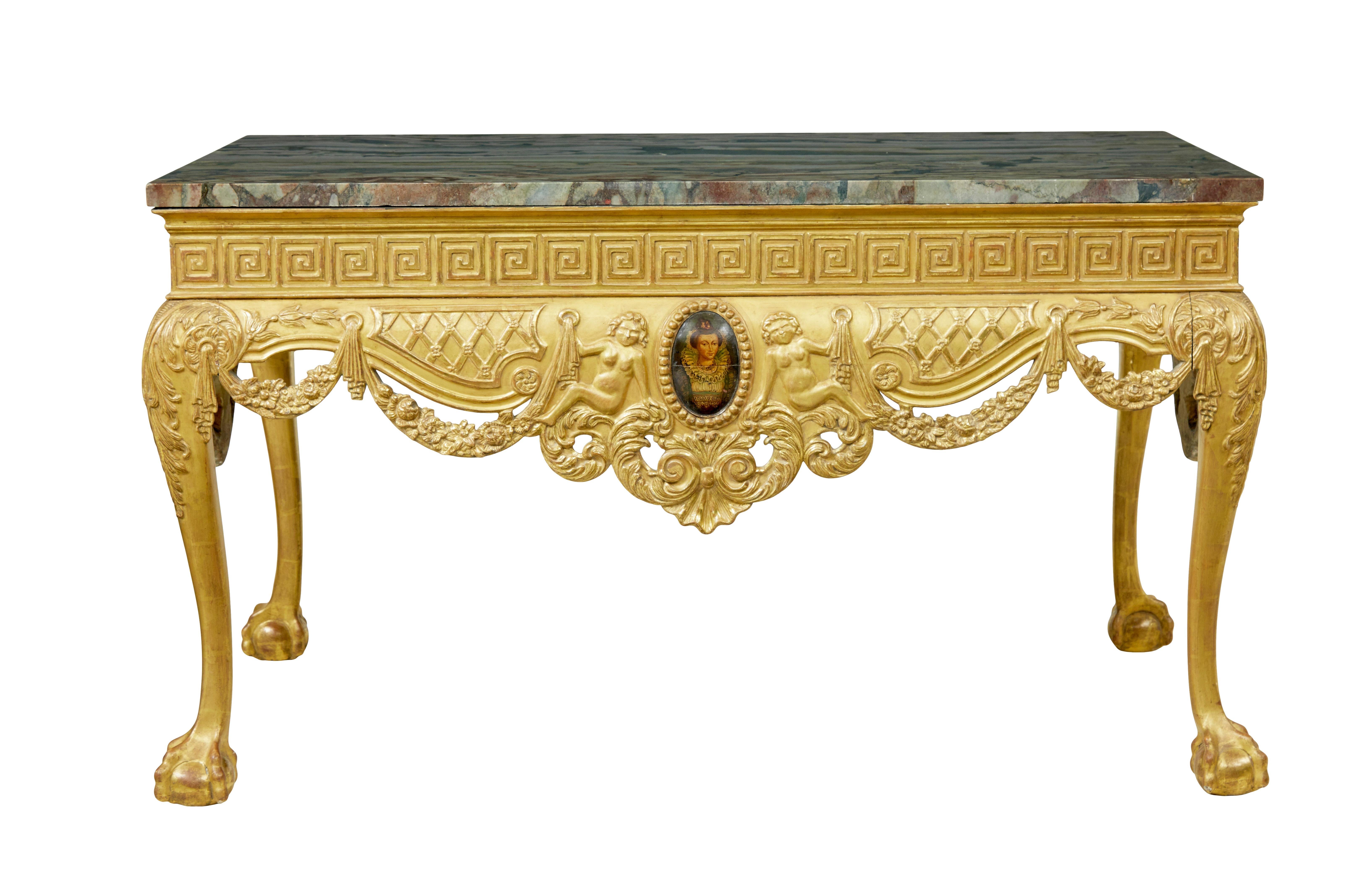 19th Century 19th century George II influenced marble top center table For Sale