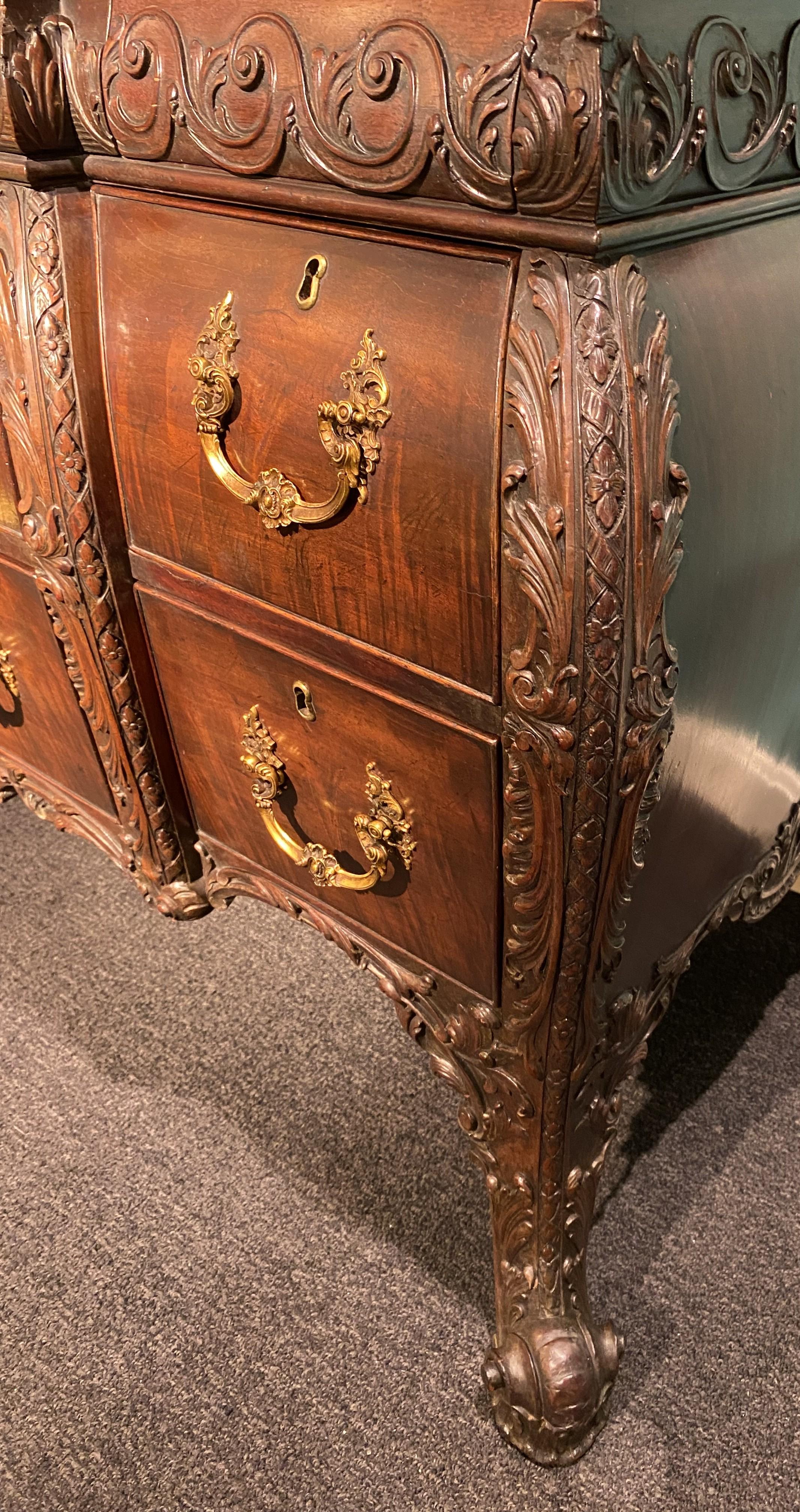 19th Century George II Style Carved Mahogany Commode in the Bombe Form For Sale 6
