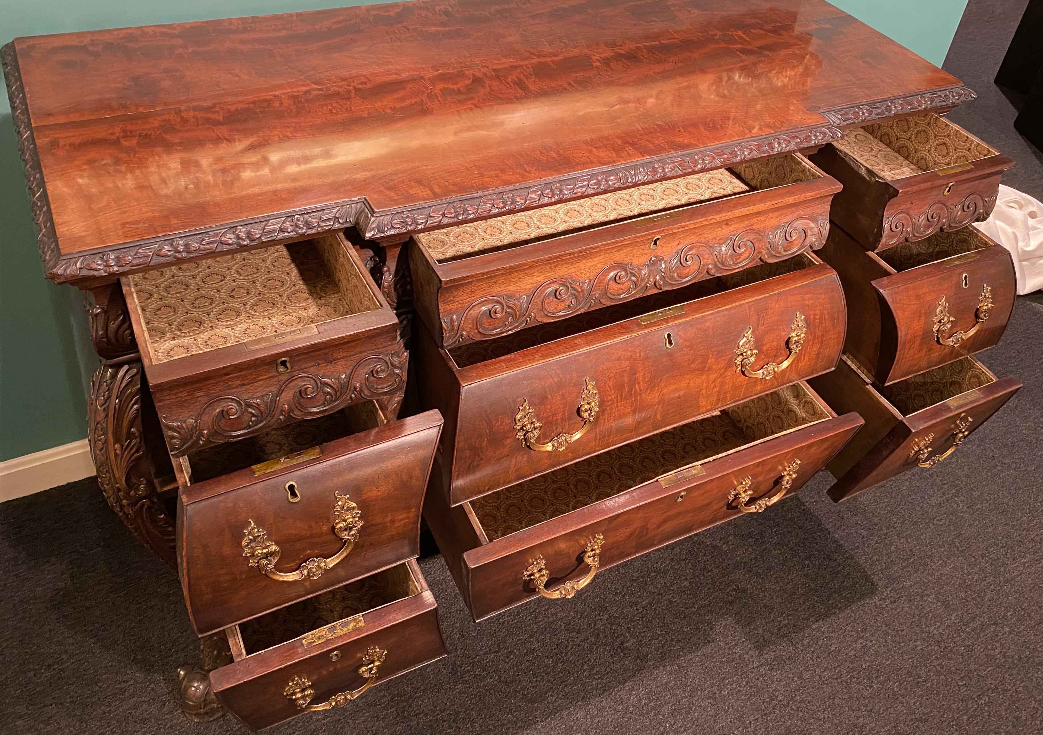 19th Century George II Style Carved Mahogany Commode in the Bombe Form For Sale 7