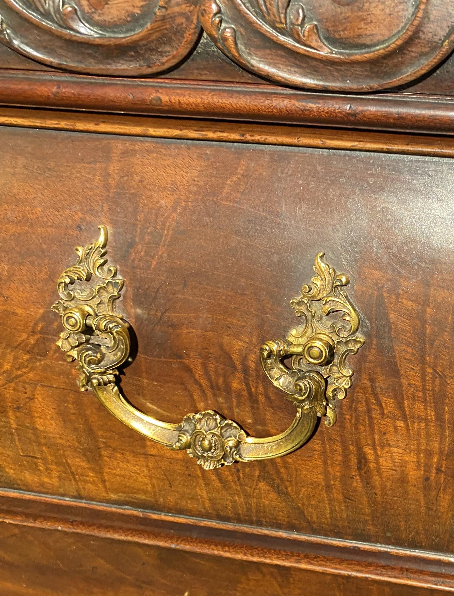19th Century George II Style Carved Mahogany Commode in the Bombe Form For Sale 8