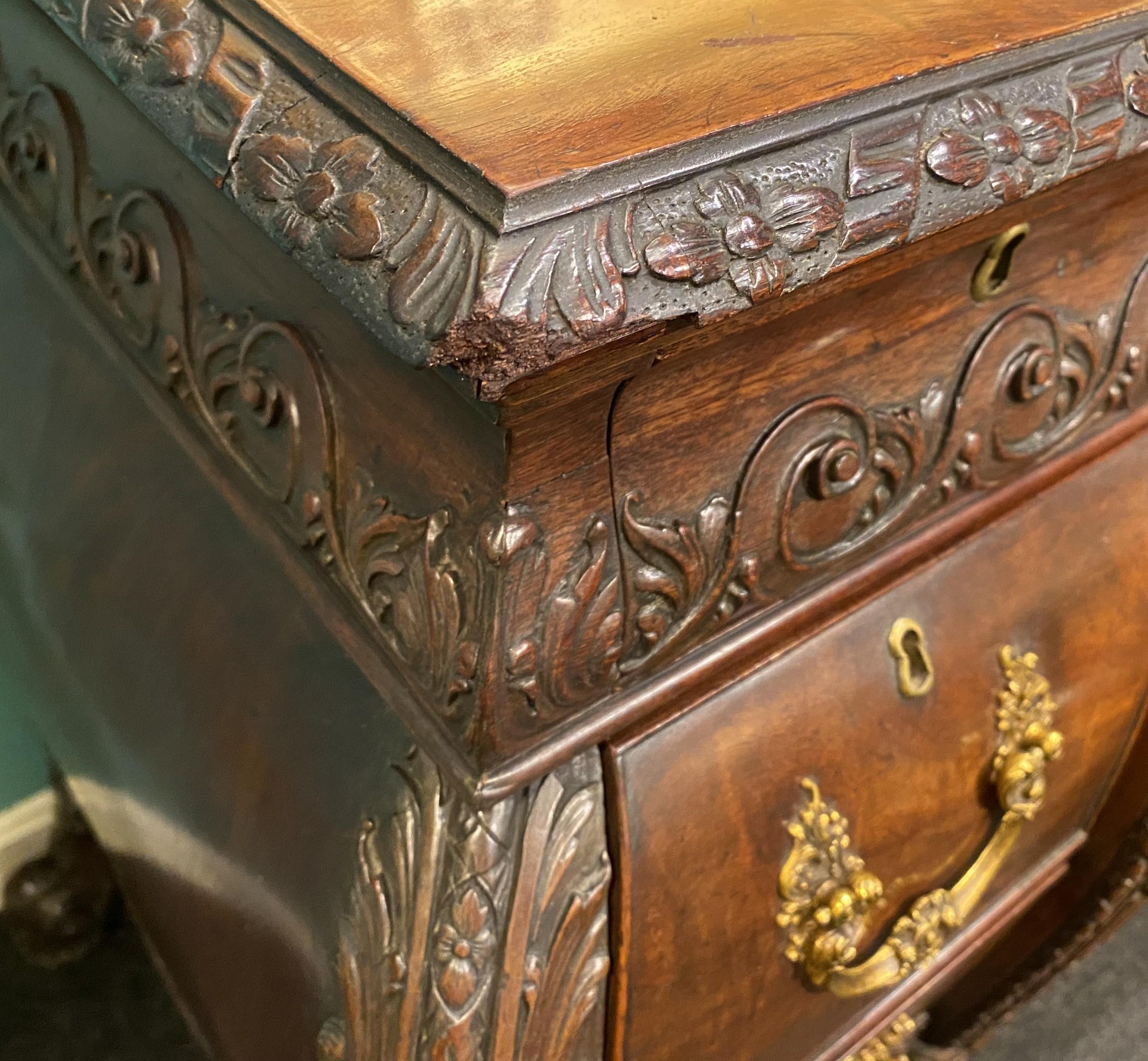 19th Century George II Style Carved Mahogany Commode in the Bombe Form For Sale 3