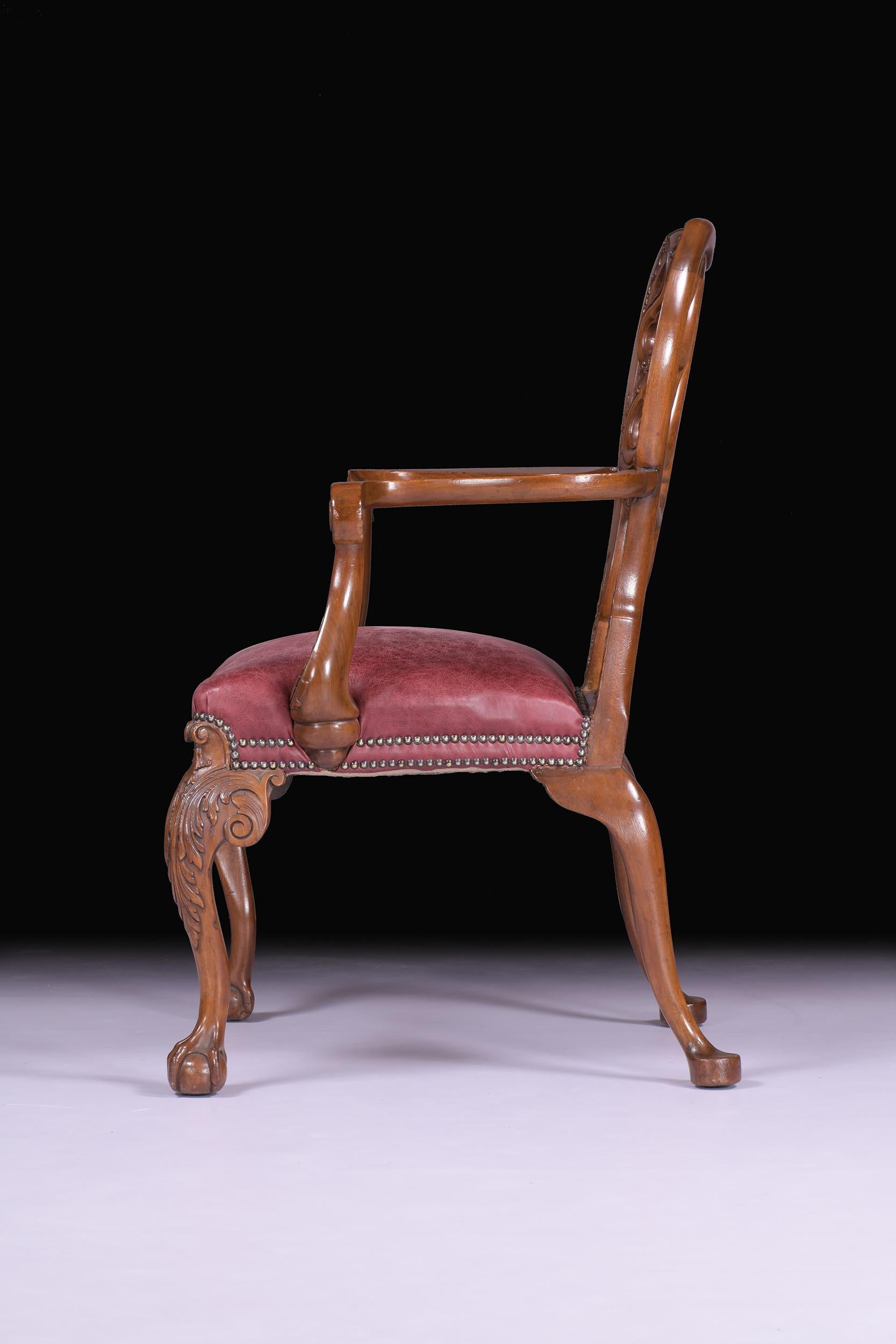 Leather 19th Century George II Style English Armchair in the Manner of Giles Grendey For Sale