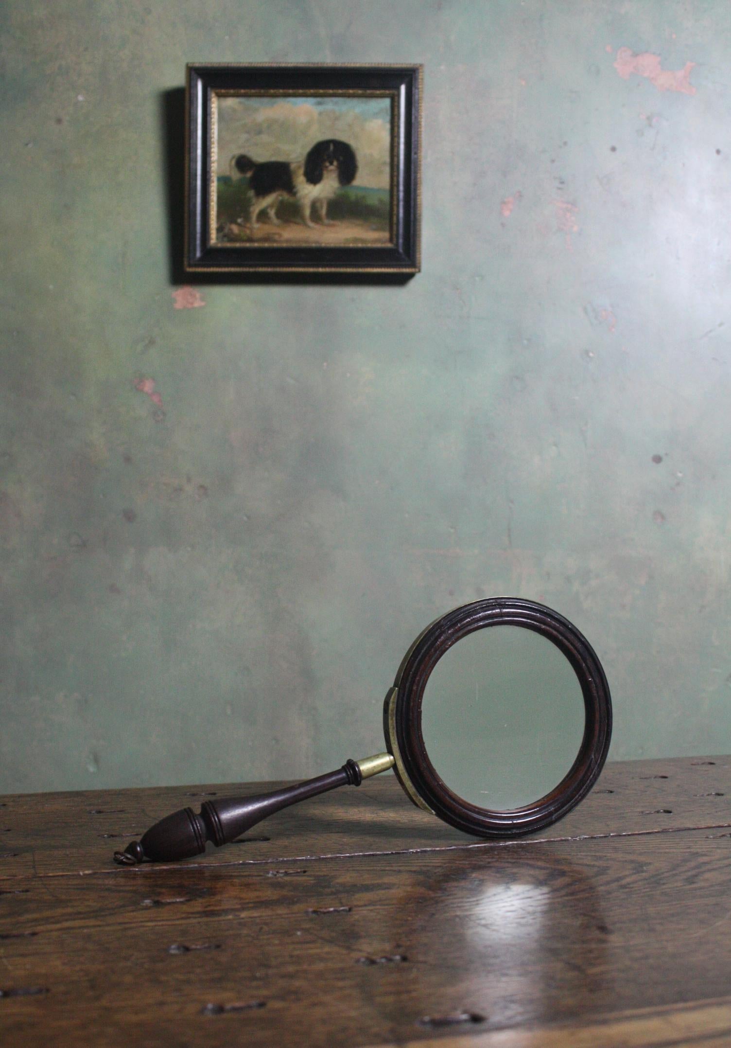 Turned 19th Century George III Brass Bound Mahogany Connoisseur Gallery Magnifying Lens